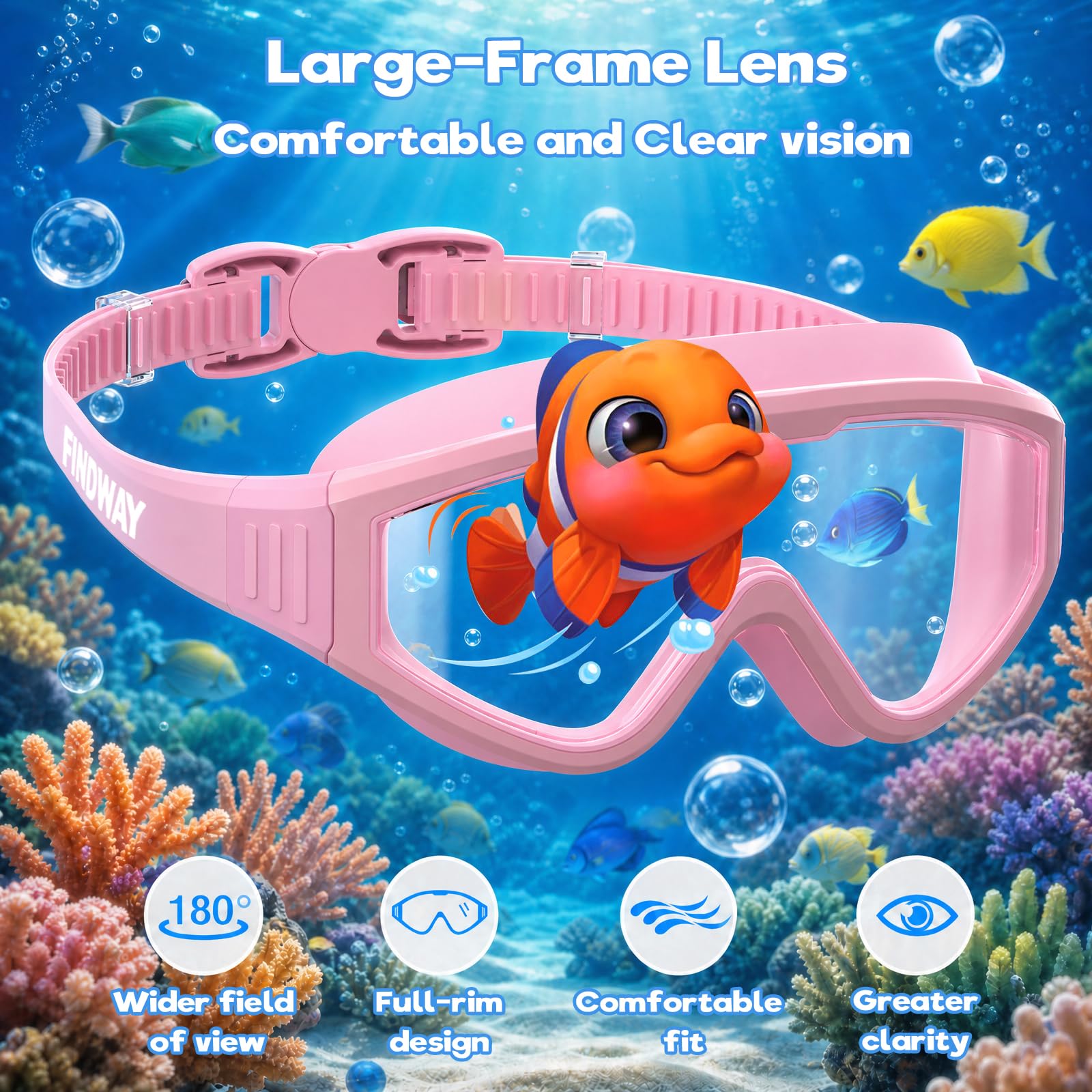 Findway Kids Swimming Goggles Unisex, 2 Pack Swimming Goggles Kids 4-16 Anti-fog Anti-leak Anti-UV 180° HD Vision - Image 2