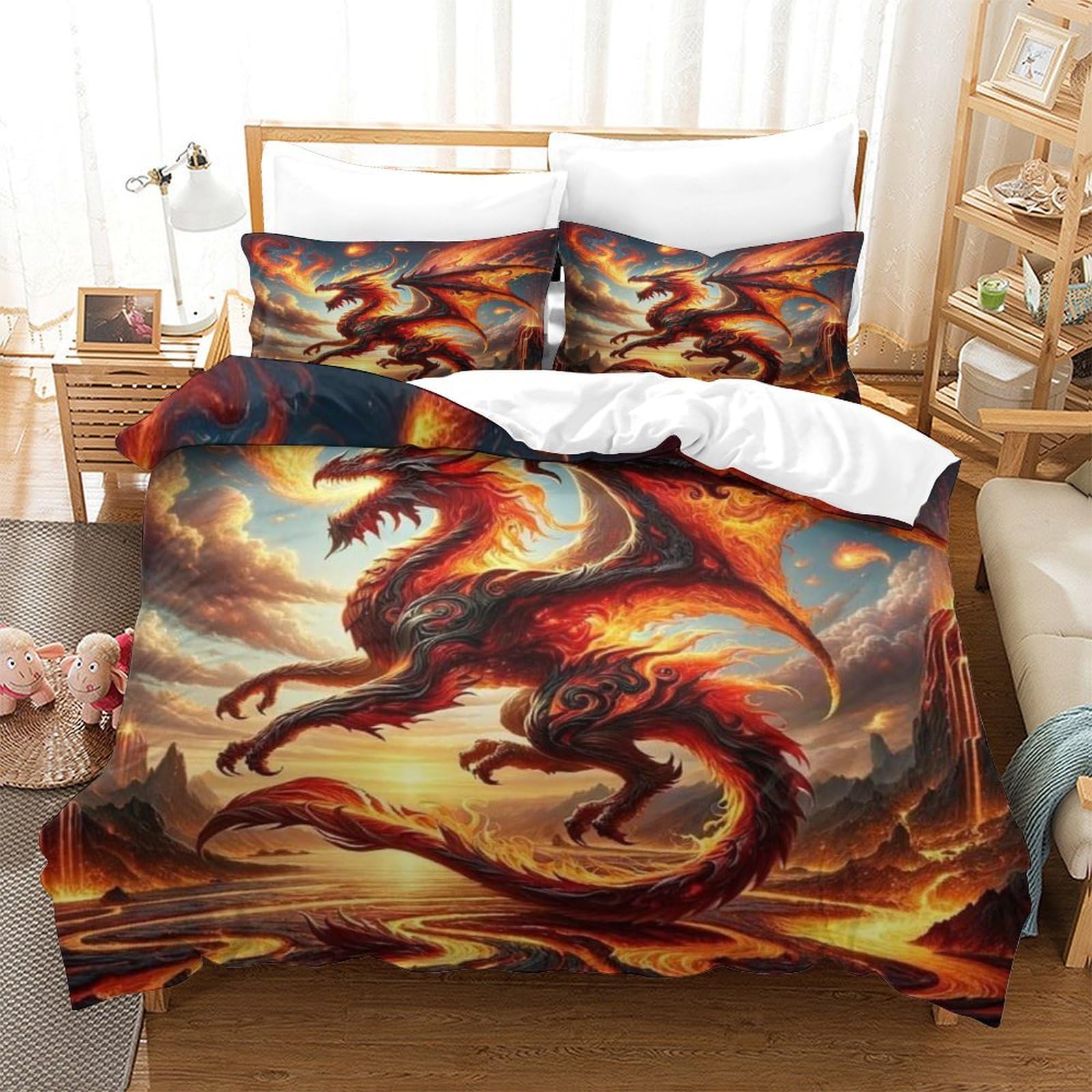 TNFHSOFT Flying Dragon 3D Duvet Cover Soft Comfortable Quilt Cover Breathable Quilt Cover Comforter Cover For Girls Boys Bedding Set Super King（260x220cm）