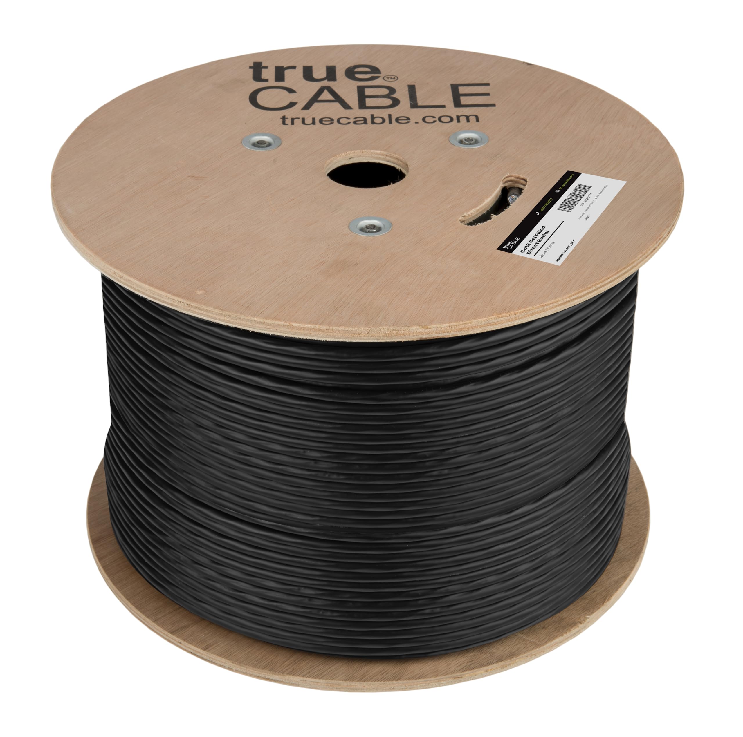 trueCABLE Cat6 à enfouissement direct, rempli de gel, 304,8 m, noir, imperméable, CMX, cuivre nu massif 23 AWG, 550 MHz, certifié ETL, UTP non blindé, câble Ethernet en vrac