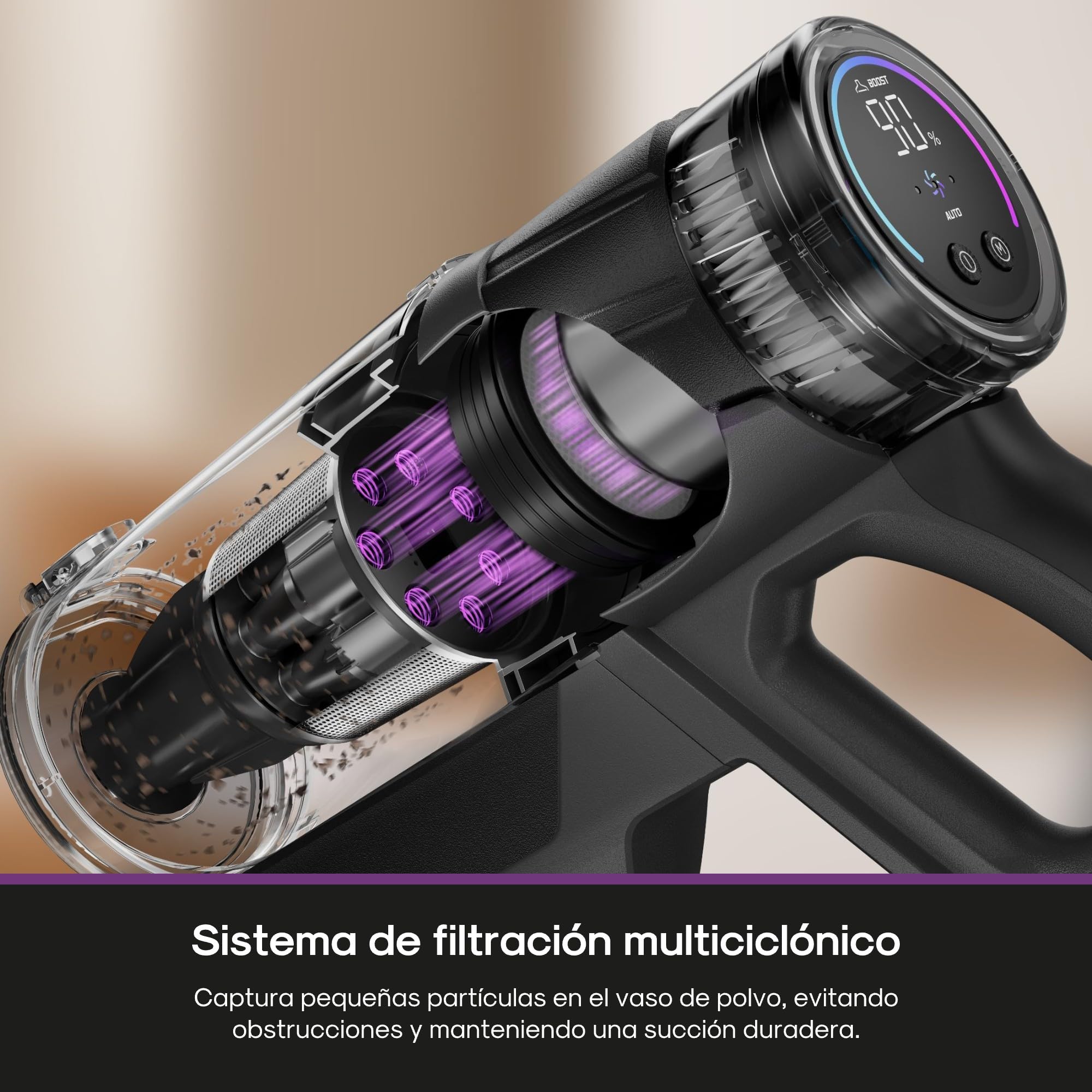 EUREKA ReactiSense 530 Escoba Aspiradora sin Cable 550W 38k Pa Aspirador Escoba Ligero con Tubo Plegable, Portatil y Versátil, 4 funciones en 1, Autonomía 60 min, Iluminación para Suelo Duro, Alfombra