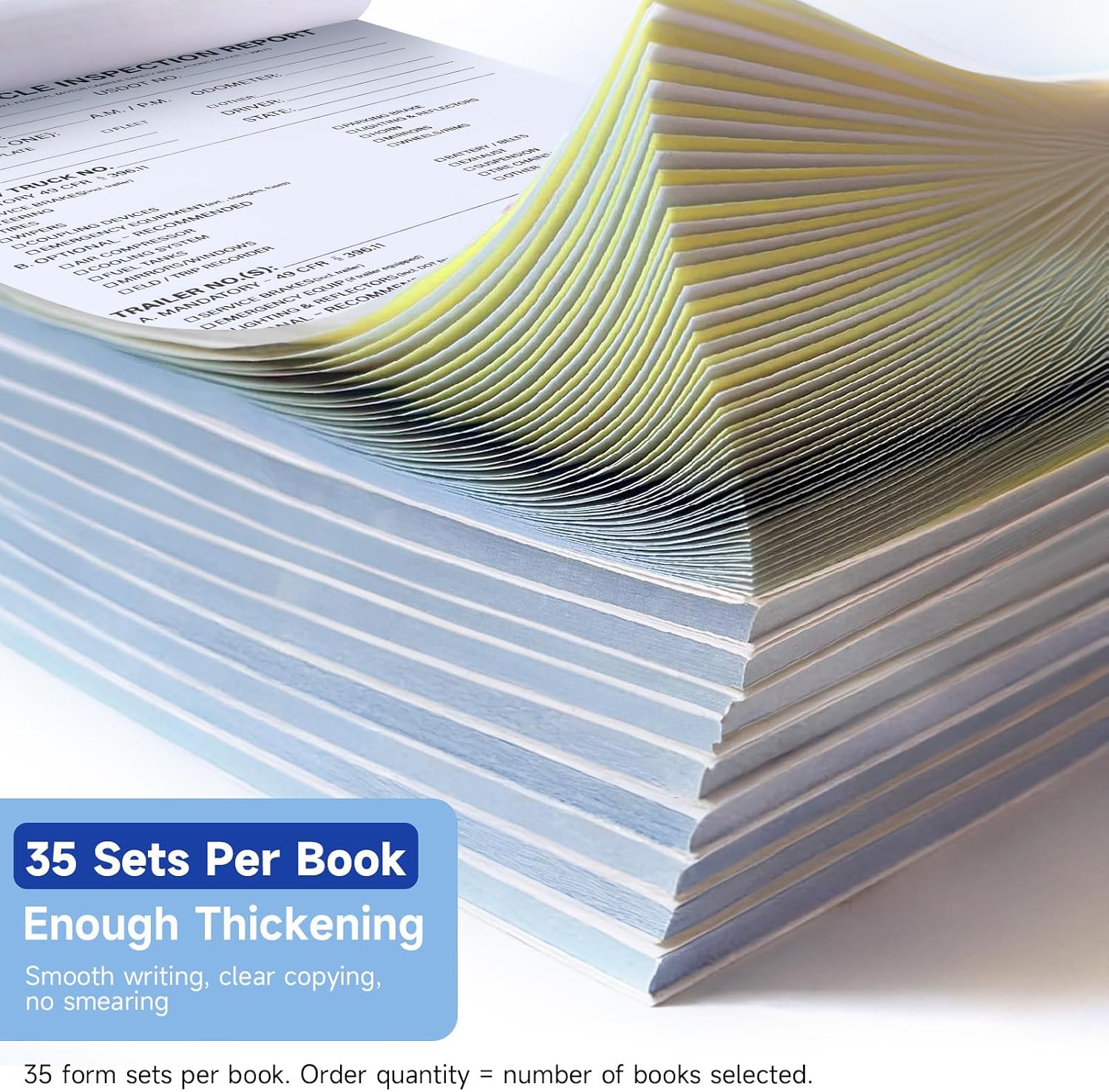 DVIR Inspection Book 10-Pack – Pre-Trip Inspection Forms for Truck Drivers, 2-Part NCR (White & Yellow), 35 Sets per Book, 5.5"x8.5", Meets 49 CFR 396.11 & 396.13, Writing Board Included