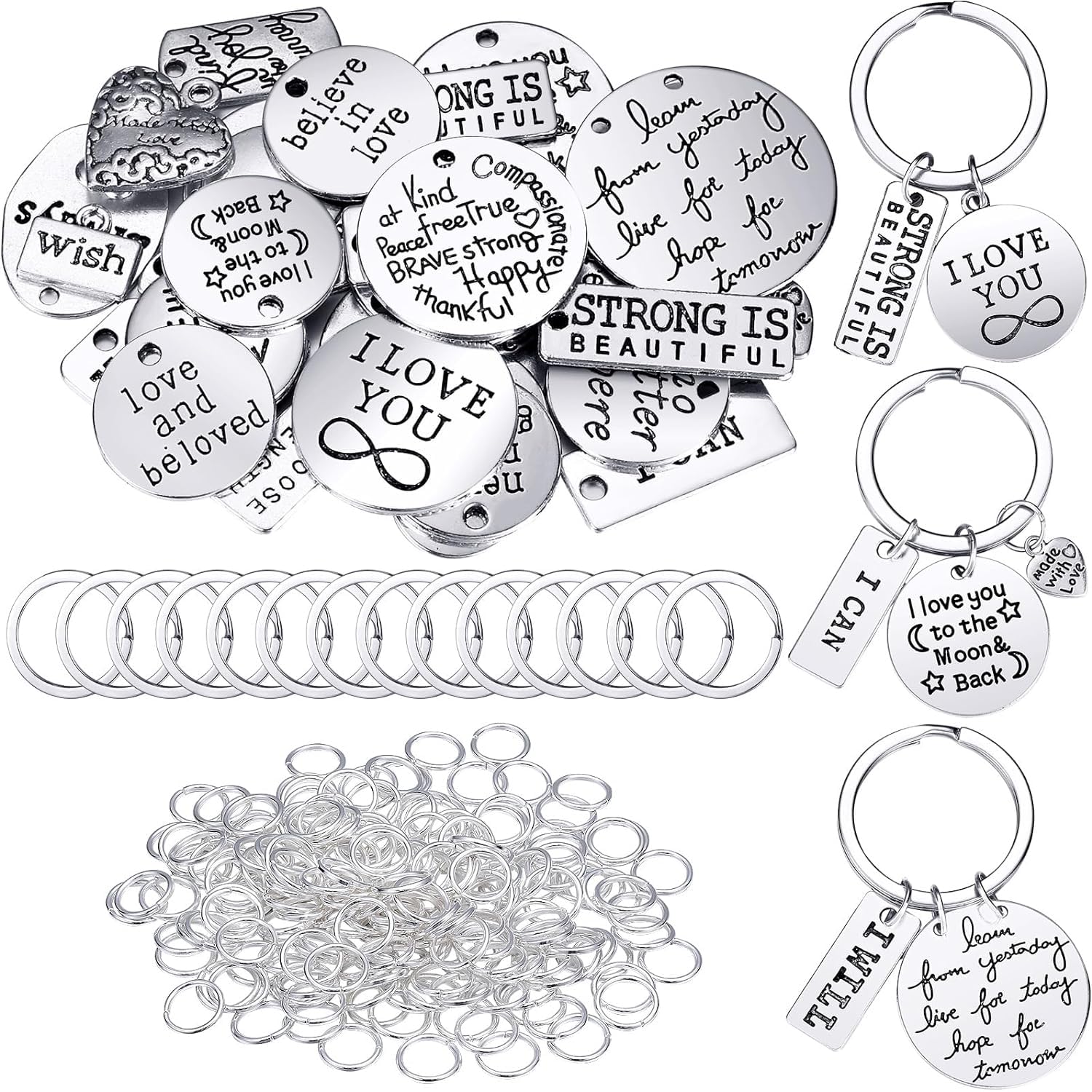 Tazweeq 259Pcs Inspirational Motivational Keychains, Charms Bulk Keychains, Beads Charms Pendants for Crafting Jewelry Making Findings Accessory for DIY Necklace Bracelet