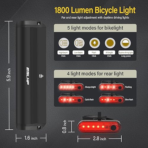 Miniatura 2 de Juego de luces LED superbrillantes de 1800 lúmenes para bicicleta, IPX5, impermeable, recargable por USB, para montar en bicicleta nocturna,