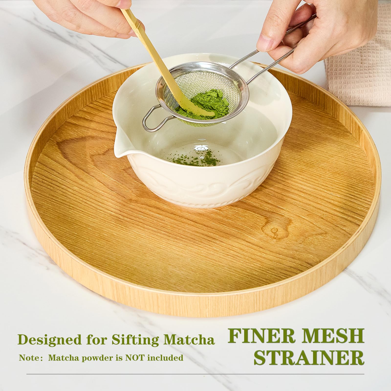 Matcha-Schneebesen-Set, Keramik-Matcha-Teeset mit Schüssel, Schneebesen und Halter, Bambusschaufel, Schaufelablage, Sieb und Geschirrtuch, 7-teiliges Set für Zeremonie (weiß)