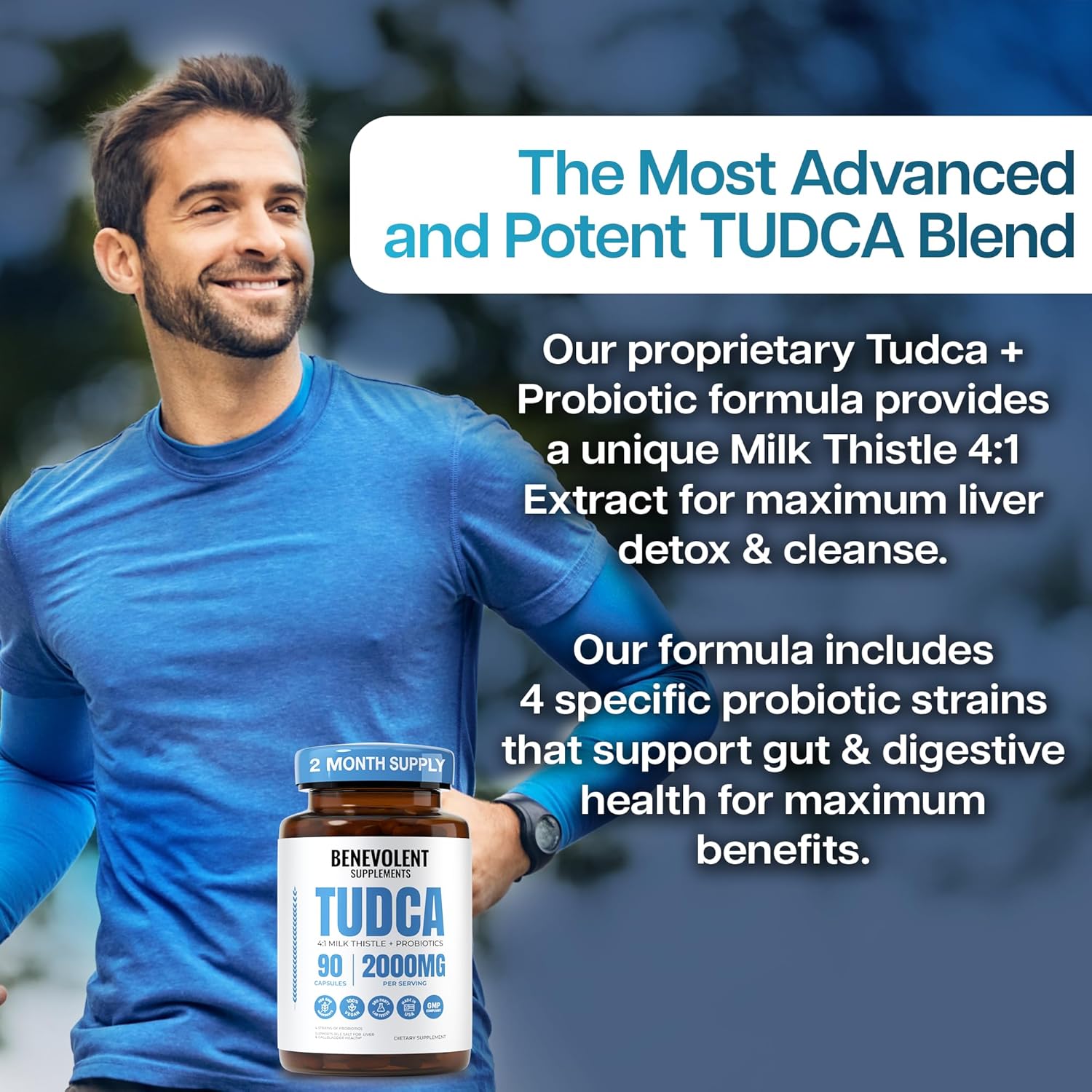 2000mg Advanced TUDCA Supplement - Max Absorption TUDCA Bile Salts with 4:1 Milk Thistle and Probiotics - Supports Liver Detox & Cleanse, Gallbladder, Gut & Kidney Health - 90 Vegan Capsules