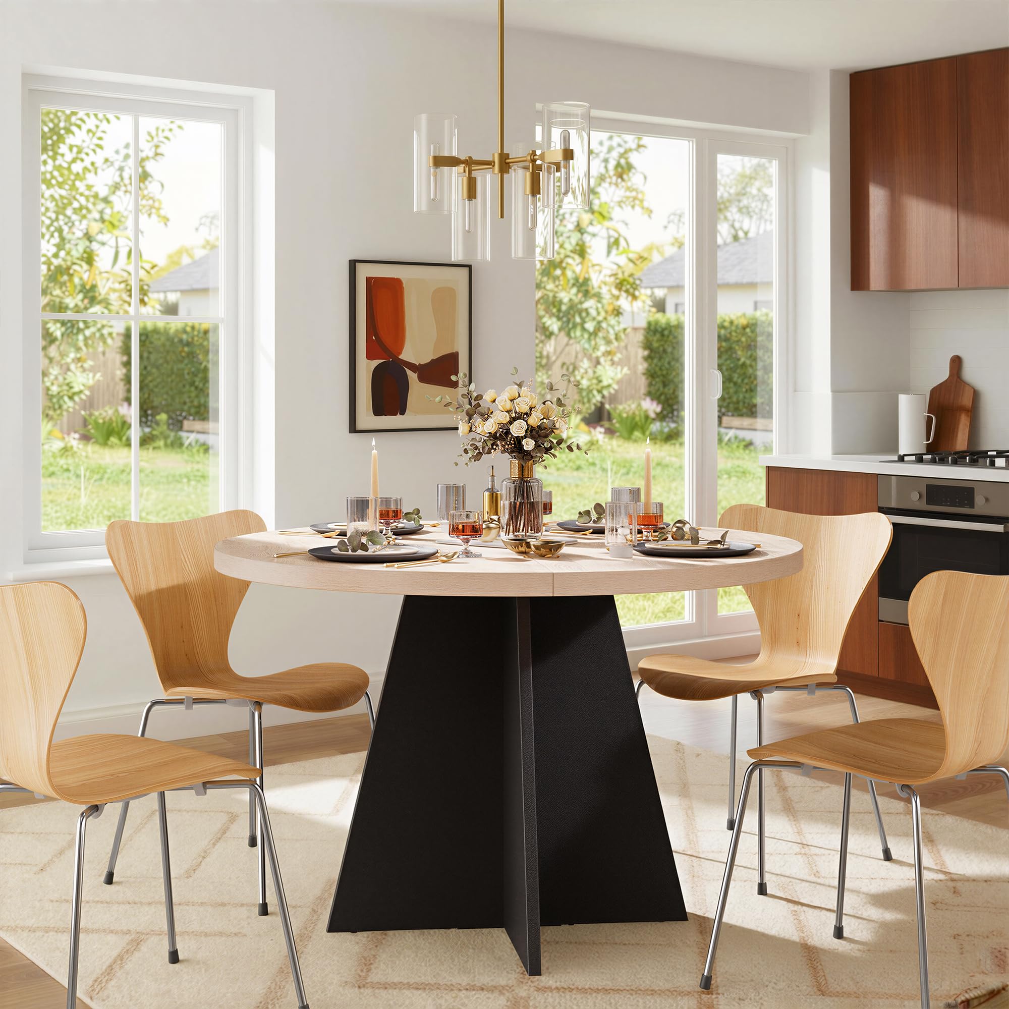 MSFE Mesa Redonda Comedor 100 cm,Mesa de Cocina Industrial Grande de Madera con Base de Pedestal de Madera para 4 Personas para Comedor, Cocina, Sala de Estar, 100 * 100 * 75cm