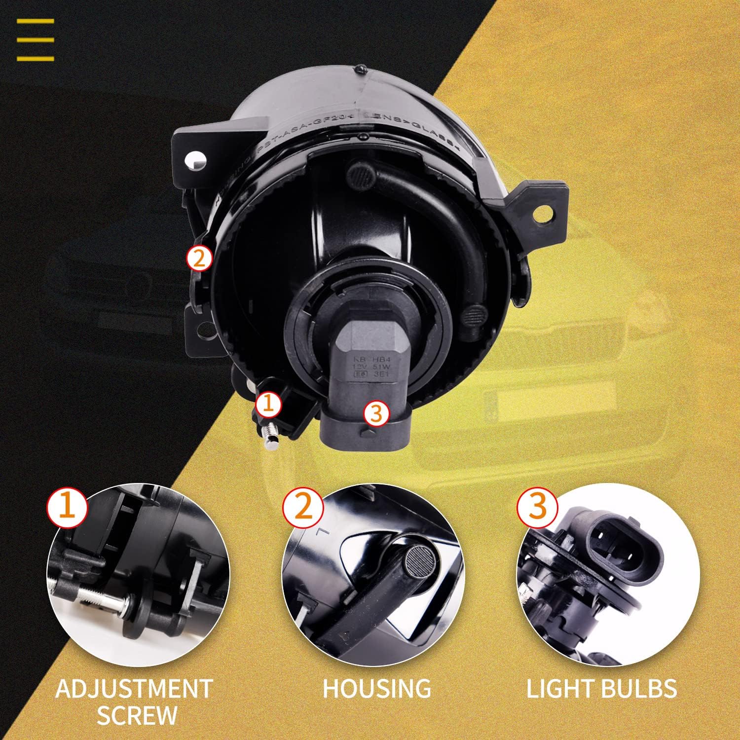 Fog Lights for Volkswagen GTI/Volkswagen Jetta 2006 2007 2008 2009 2010, Premium (VW GTI/Jetta) Fog Lamps Replacement, 1 Pair (Smoke Lens)