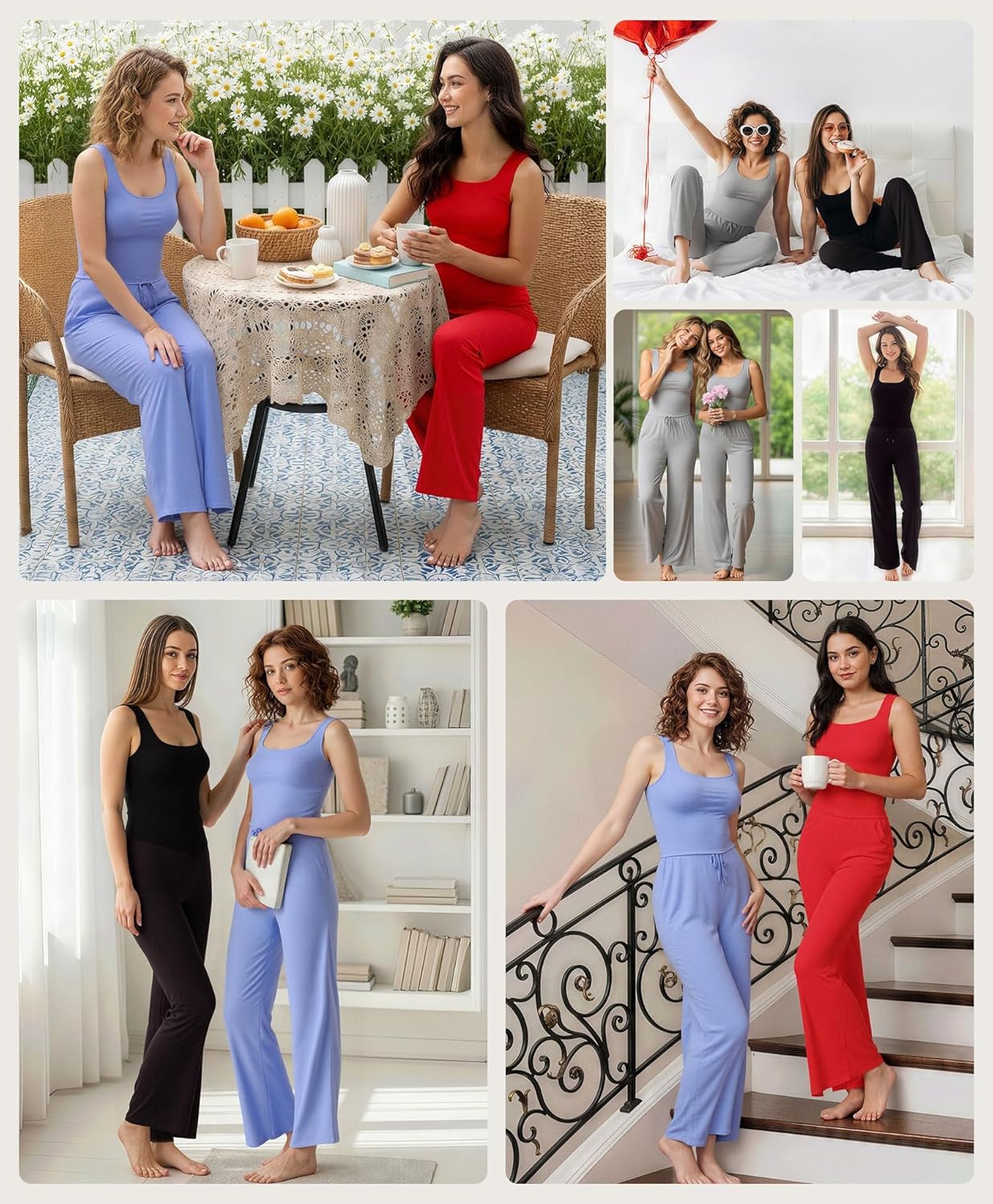 Popilush Pajamas for Women Set 2 Piece Modal Lounge Wear Sleeveless Ribbed Tank Top and Shorts for Holiday Party Pjs - Image 2