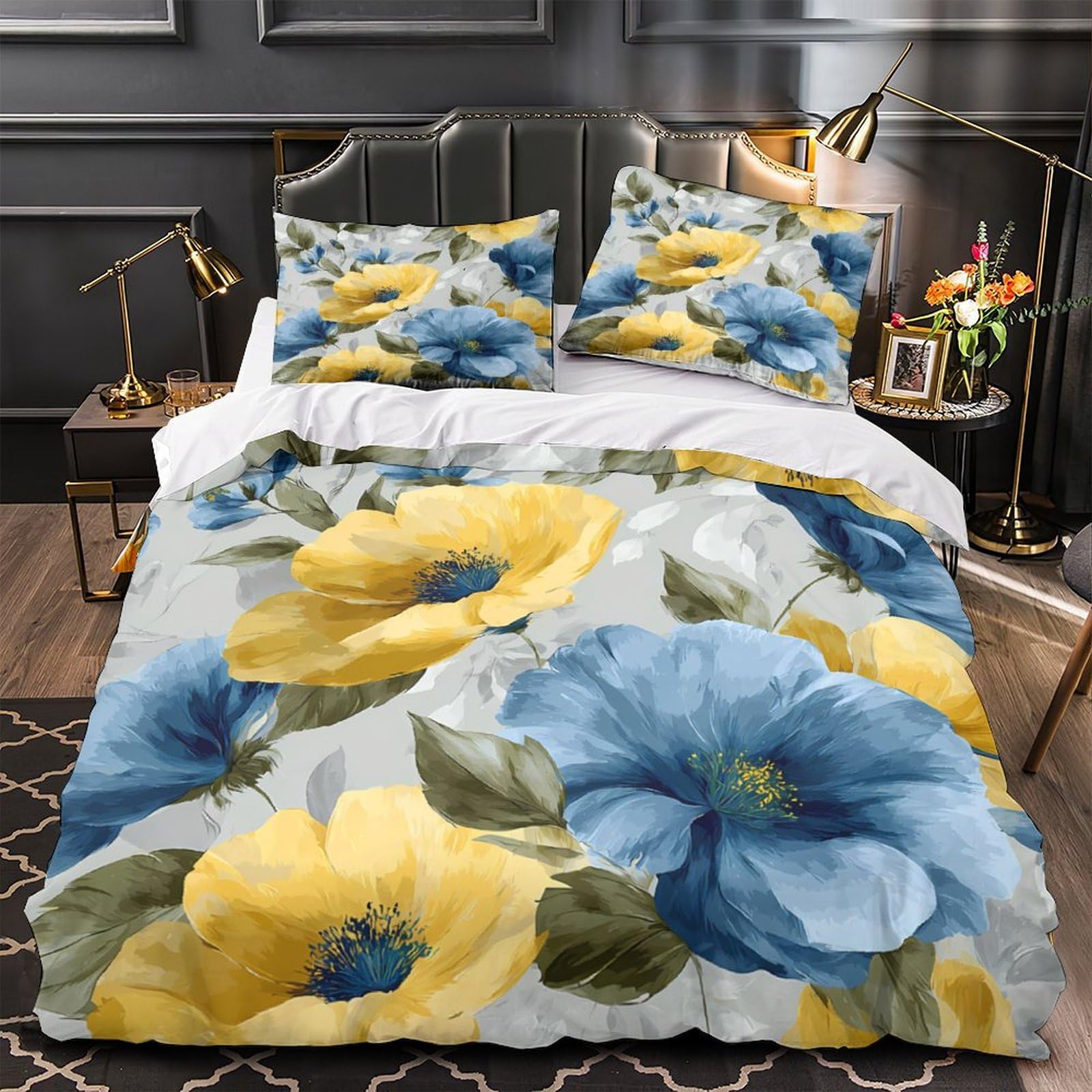 MMDASBVPE Floral Design Duvet Cover 3D Design Printed Anti-allergic 3 Pieces Bedding Set Zipper Comforter Cover Hotel Quality Breathable for Adults Kids Women Teens Youth King（220x240cm）