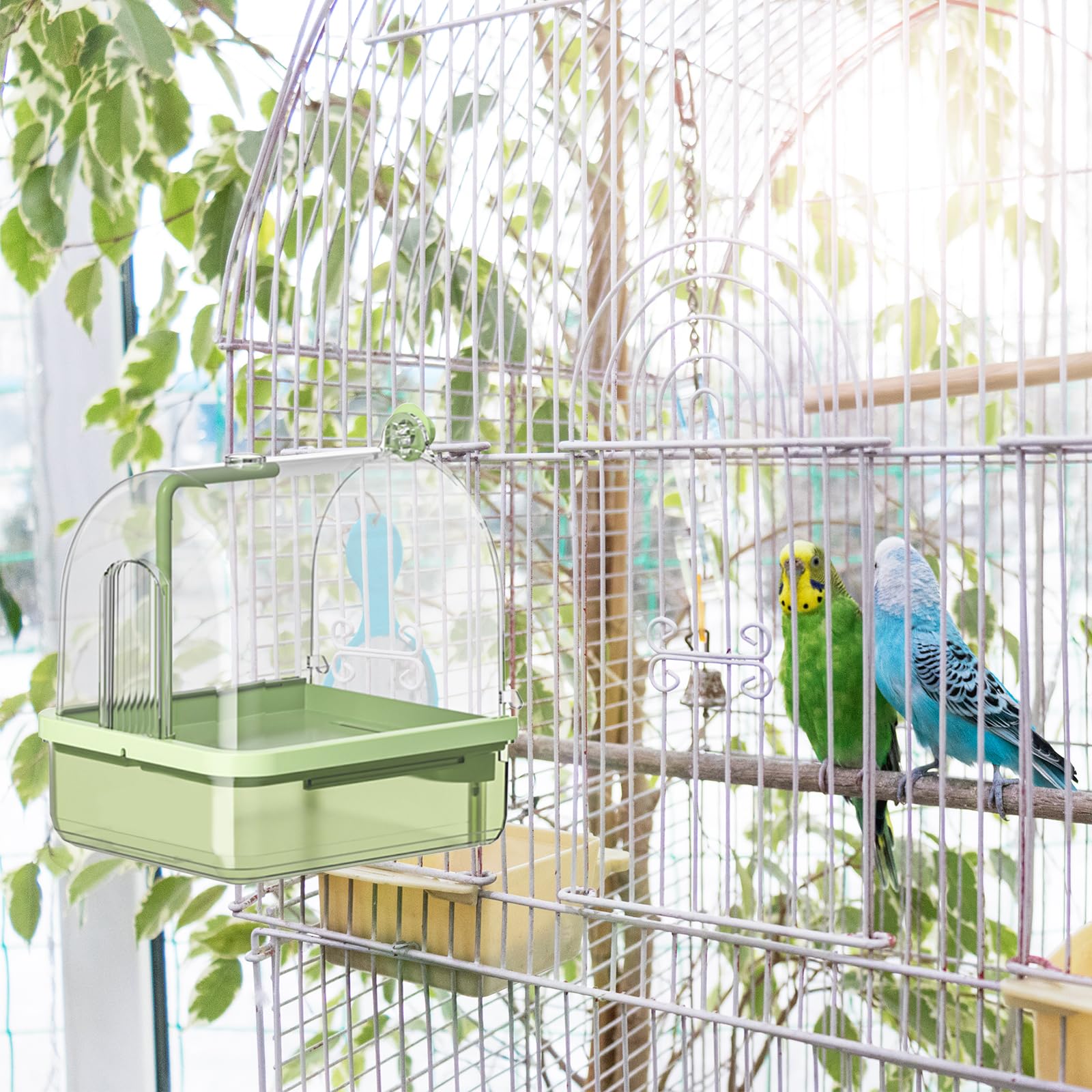 Baignoire pour Oiseaux, Bain d'oiseau Suspendu Cube Bain d'oiseau Automatique Baignoire boîte de Bain Bol Cage Accessoires pour Petits Oiseaux Canaris Perruches