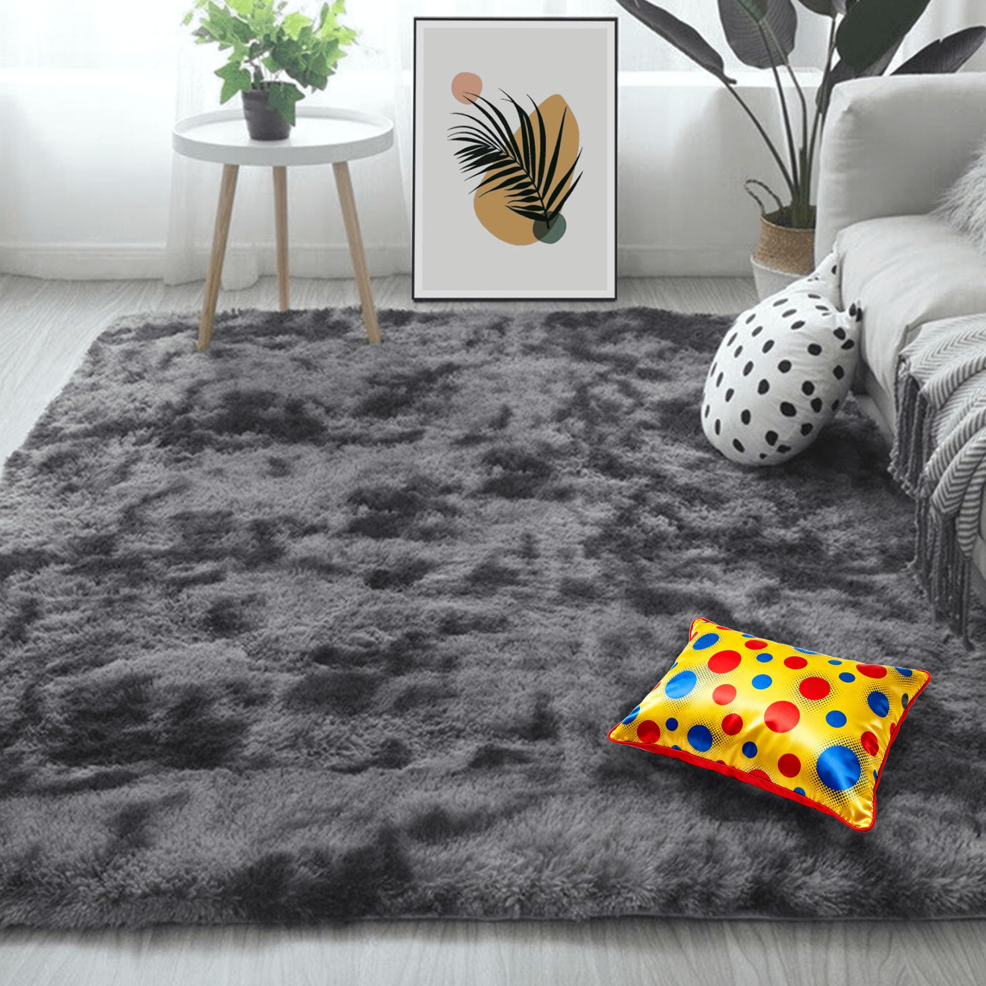 Tapis salon 140x320 antidérapant grand tapis gris foncé chambre lavable