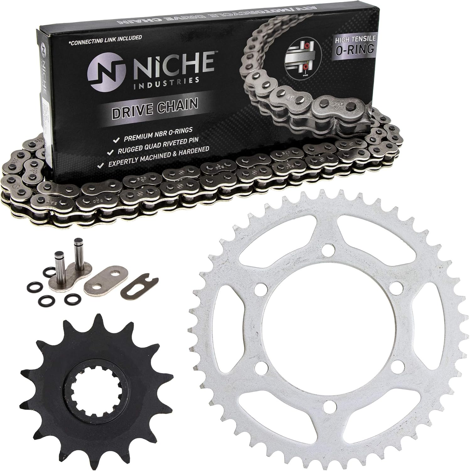 NICHE Drive Sprocket Chain Combo for Kawasaki Ninja 250R EX250 Front 14 Rear 45 Tooth 520V O-Ring 106 Links