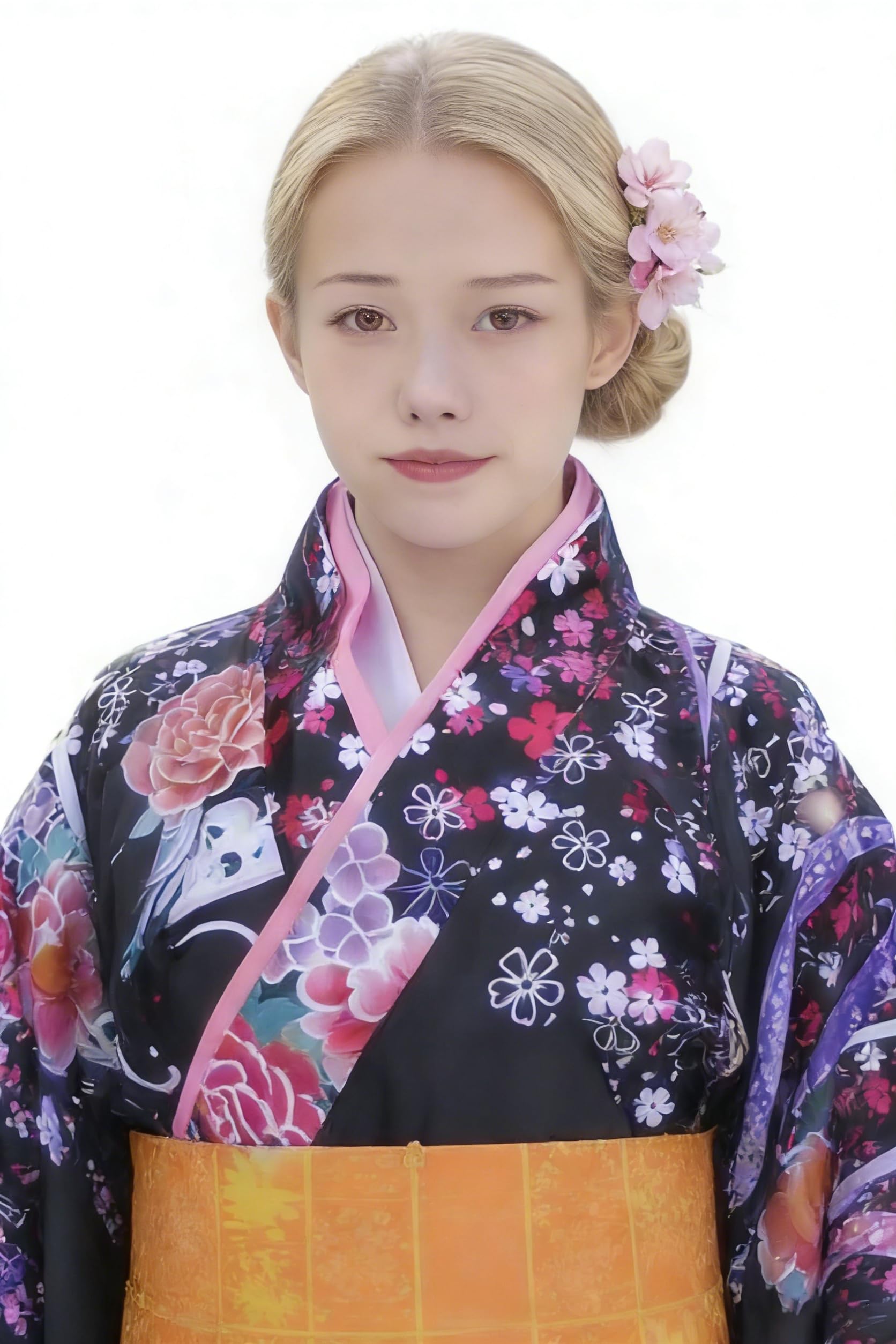 Robe kimono traditionnelle japonaise à motif floral noir et rose pour femme, robe yukata style geisha avec tissu satiné, tenue cosplay