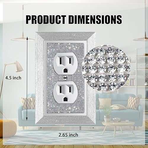 Miniatura 2 de Gaocai 4 piezas de diamantes de imitación brillantes cubiertas de salida placas de pared placa de cubierta de interruptor de luz, placa decorativa