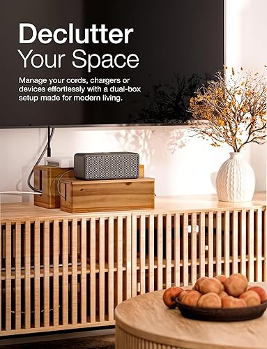 Miniatura 7 de Acacia - Caja grande para organizar cables, juego de 2 cajas de cables para el hogar, oficina, caja protectora de sobretensiones para cables de TV,