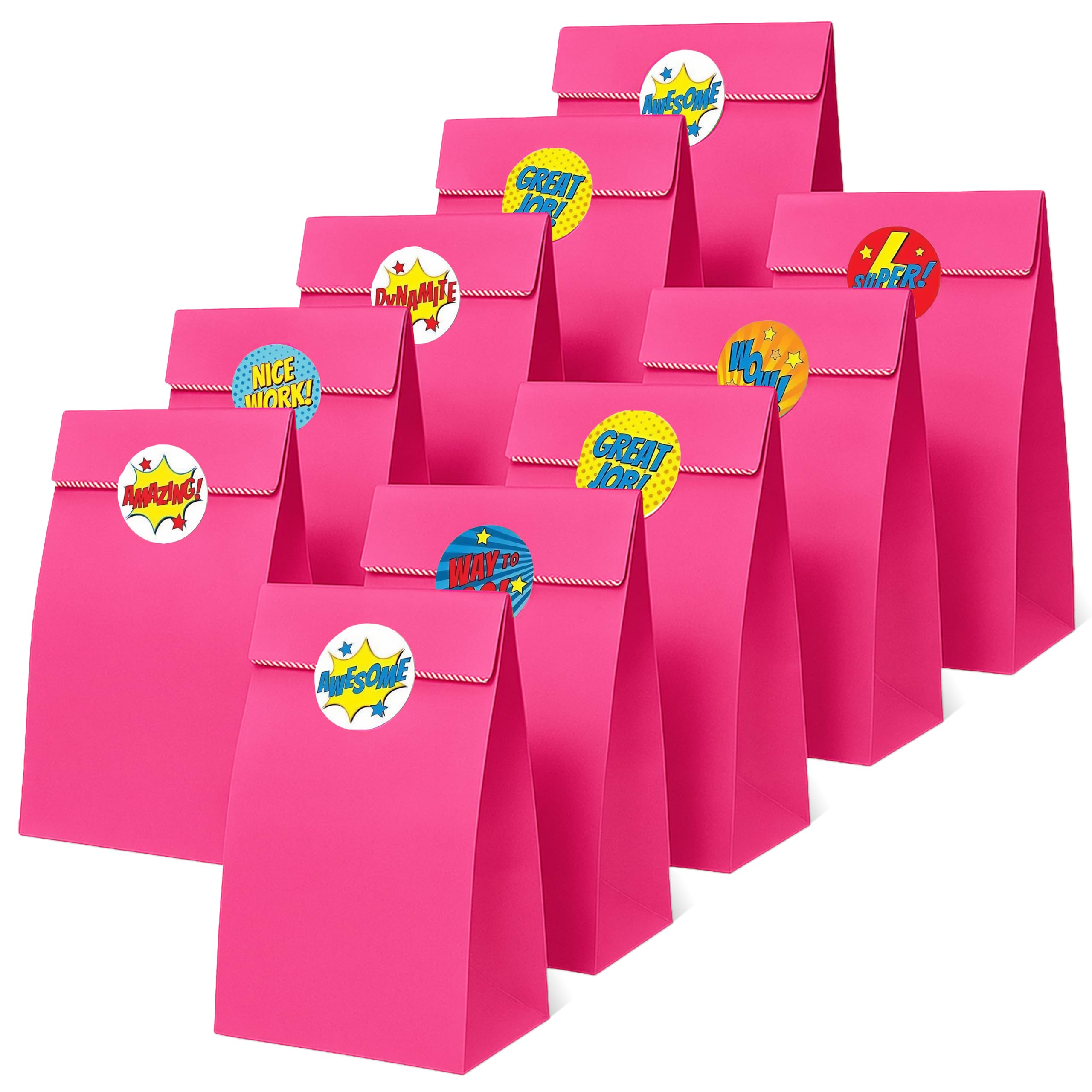 Thepaperbagstore 15 Hot Pink Paper Party Bags with Reward Stickers โ image 1
