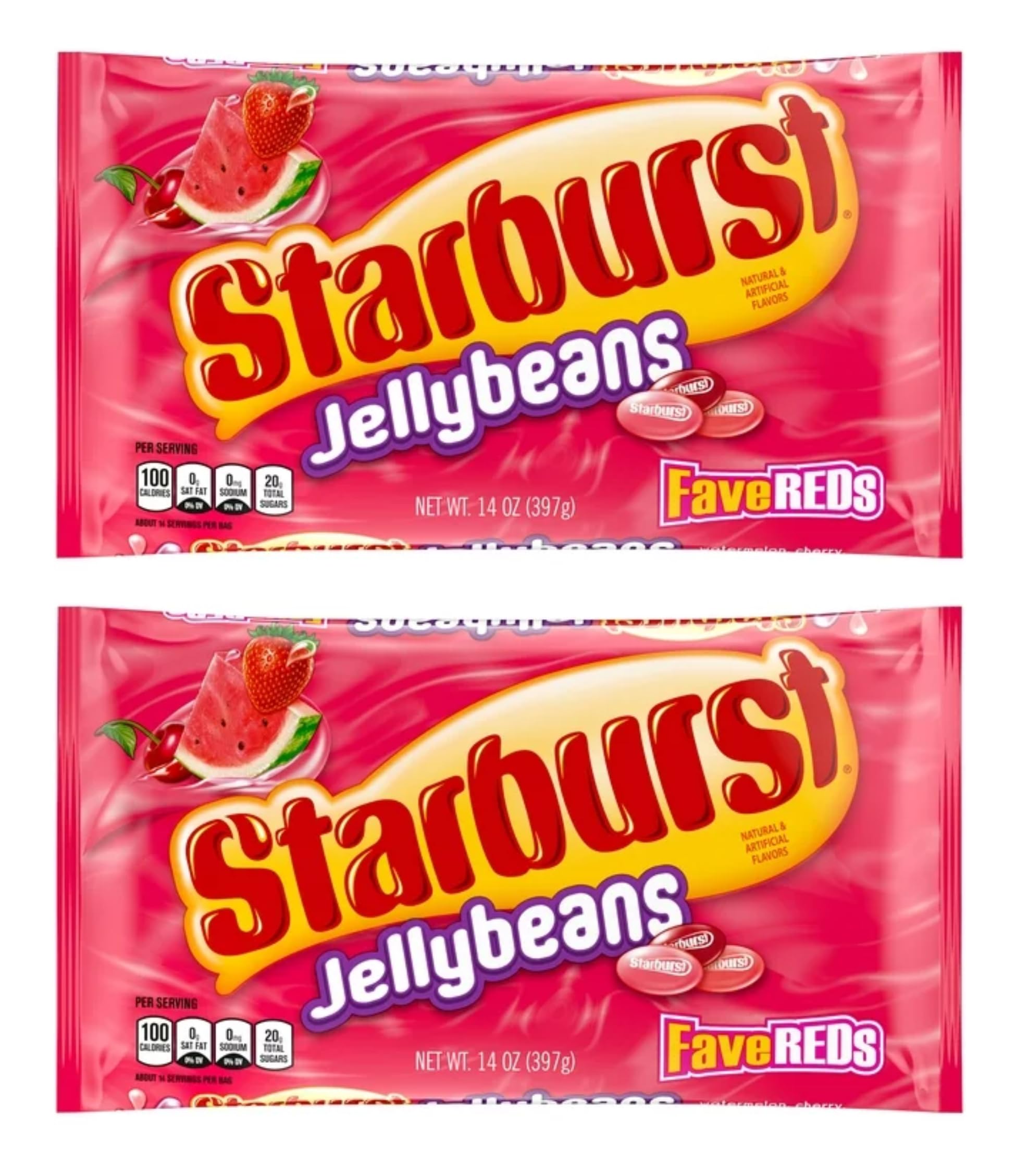 Star Burst Fave Reds Jelly Beans - Pack of 2 - Smiling Sweets - Delicious Treat and Great for Adding to Easter Baskets - All of the Favorite Flavors in Each Bag - Perfect for the Office