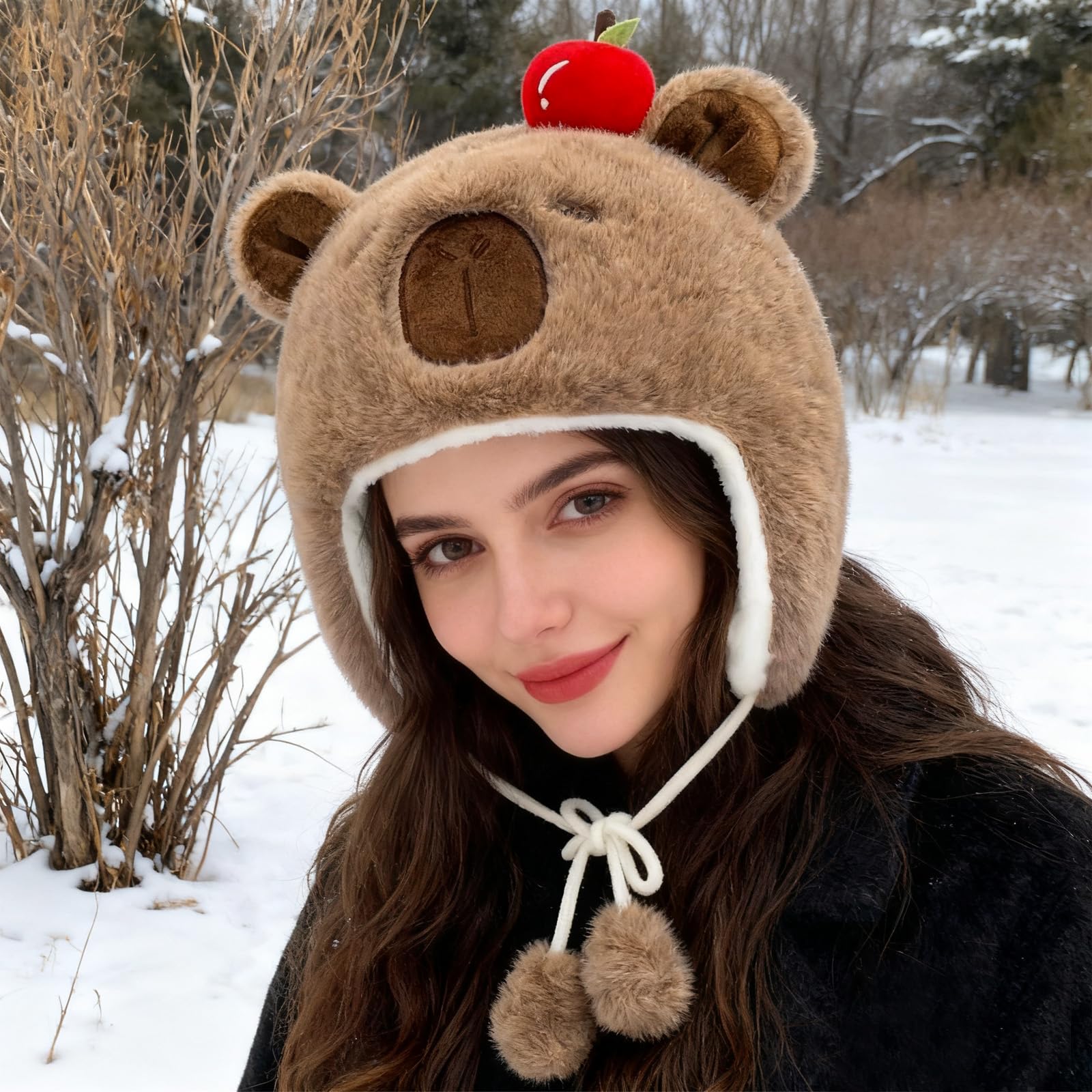 Rosyjska czapka, czapka zimowa typu chapka dla kobiet, Ushanka Pluszowa czapka Capybara, czapka ukryta w uszach, urocza czapka trapera, zimowa czapka z ochraniaczami na uszy na zimną pogodę