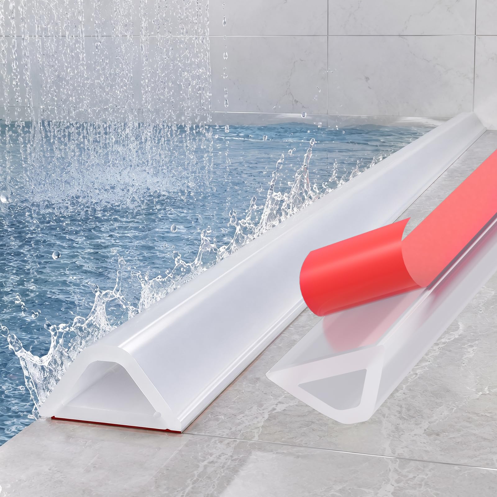 alophoty Shower Threshold Water Dam Barrier -138" Collapsible Self-Adhesive Silicone Water Stopper for Walk-in Shower, Wet &amp; Dry Separation for Bathroom &amp; Kitchen, ADA Accessible, Clear