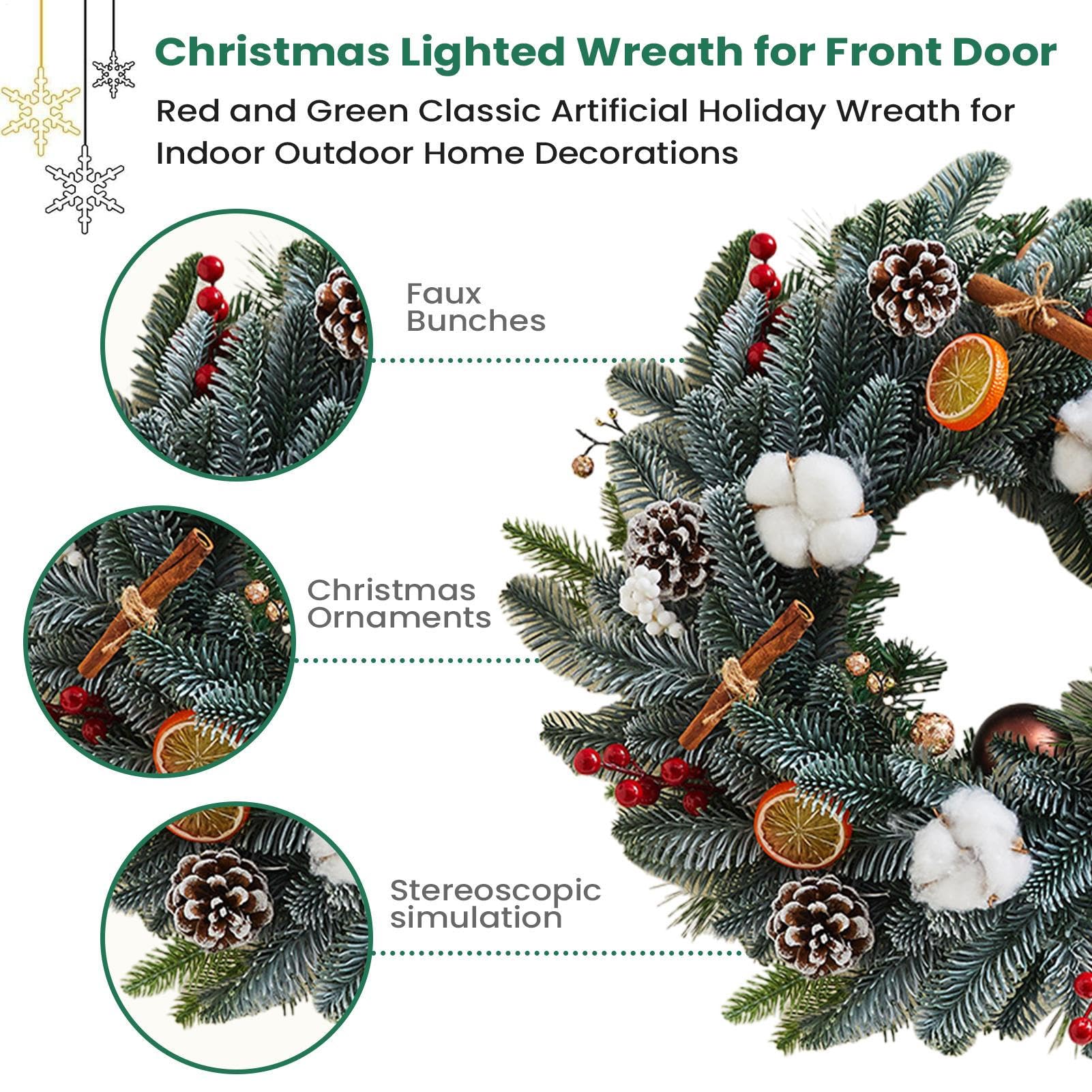 Corona Para La Puerta De Entrada Guirnalda Navideña Decoración De Pared | Corona Decorativa para Puerta de Navidad Para Interior Exterior Ventana Pared Casa Garaje Chimenea Armario Boda Invierno