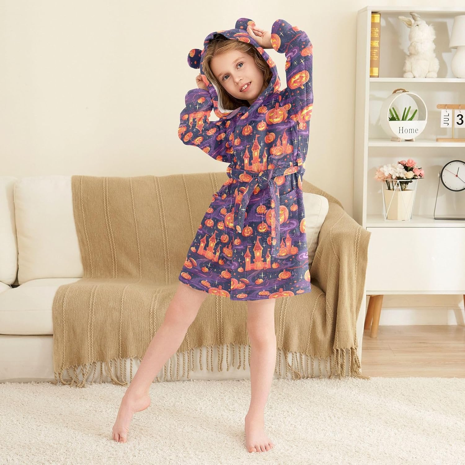 senya Magic Pumpkin Toddler Hooded Bathrobe Kids Soft Plush Bath Towel Robes for Boys Girls 2-12 Years