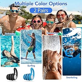 Swimming Ear Plugs Waterproof Earplugs - 2 Pairs Silicone Swim Ear Plugs for Adult Kids, Water Sports Earplugs for Showering, Bathing, Surfing - Keep Ear Water Out