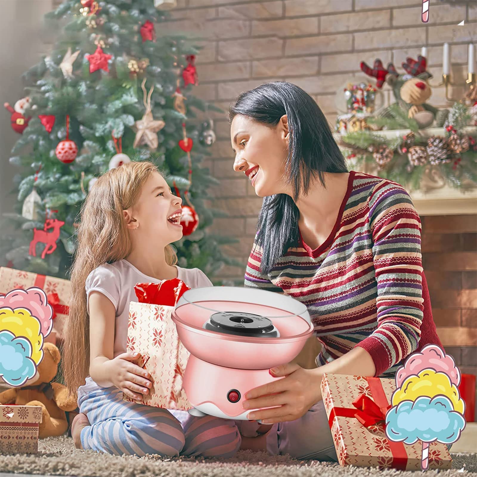 Máquina de algodón de azúcar, Interruptor de un botón, minimáquina eléctrica de algodón de azúcar Completamente automática para Regalo de niños, Fiesta Familiar de cumpleaños, Acci