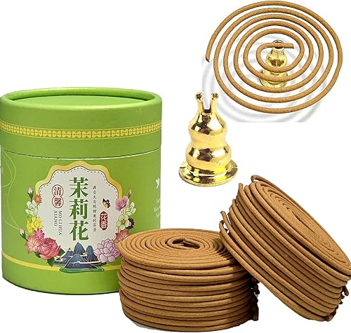 Miniatura 9 de AMASSIVEROCK Bobinas de incienso de rosas (48 piezas) Bobina de incienso y soporte de incienso de latón, bobinas de incienso naturales, diseño en