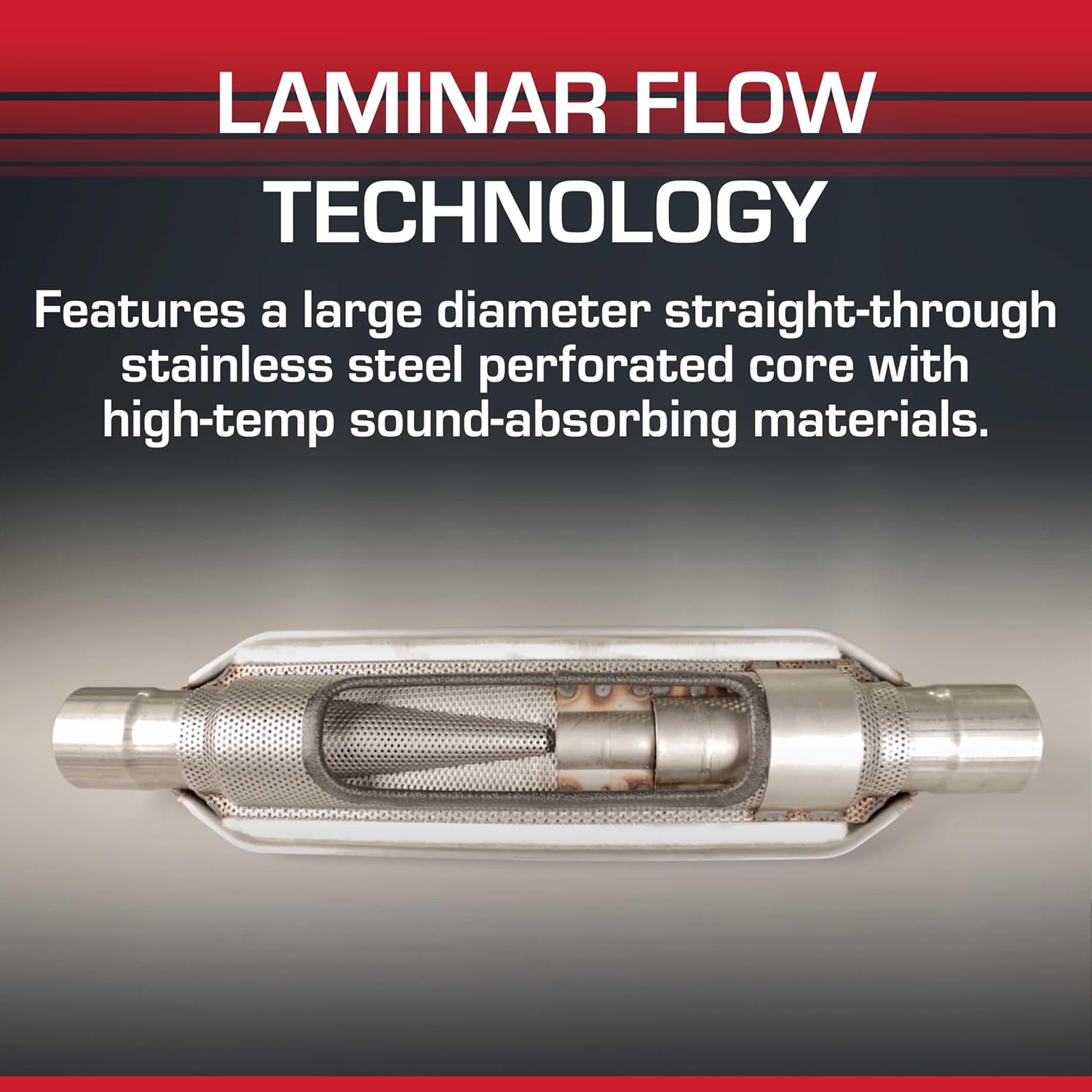 Flowmaster Super HP-2 Laminar Flow Muffler – 2.50” Center In/Center Out – Powerful Sound & Cool Shell Technology – 409 Stainless Steel – High Performance Exhaust for Muscle Cars & Trucks (12512409)