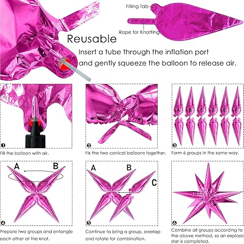 Vista 27 de ZAKVOOR 60 globos con forma de estrella, 12 puntas de aluminio, decoración de fiesta, globos para Navidad, Año Nuevo, graduación, cumpleaños (dorado)