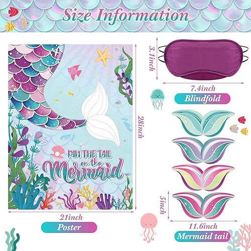 Miniatura 2 de Juego de fiesta de sirena con cola adhesiva Faccito Juego de sirena Incluye póster grande de 21 x 28 pulgadas 24 piezas de pegatinas reutilizables