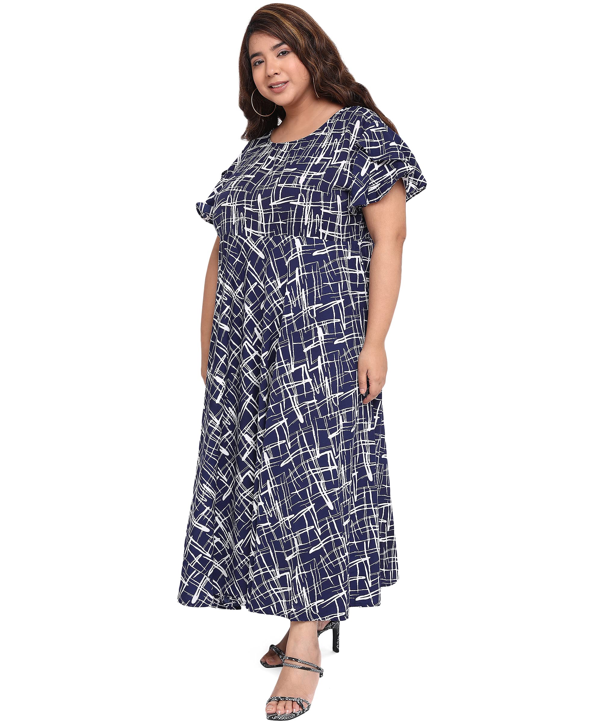 Oomph Women's Western & Fusion Wear Crepe A-Line Maxi Plus Size Dress - Navy Blue - Od239_4Xl