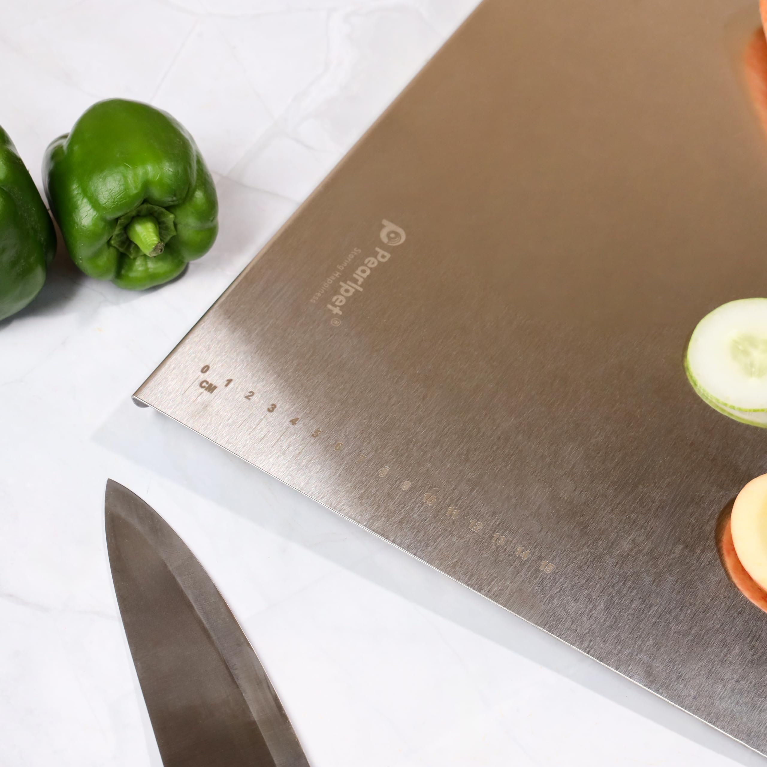 PEARLPET Stainless Steel Countertop Chopping Board - Versatile, Durable, and Hygienic |Heavy-Duty Countertop Board for Vegetables, Fruits, Meats, Kneading Dough, Medium (35cm x 31cm) 3