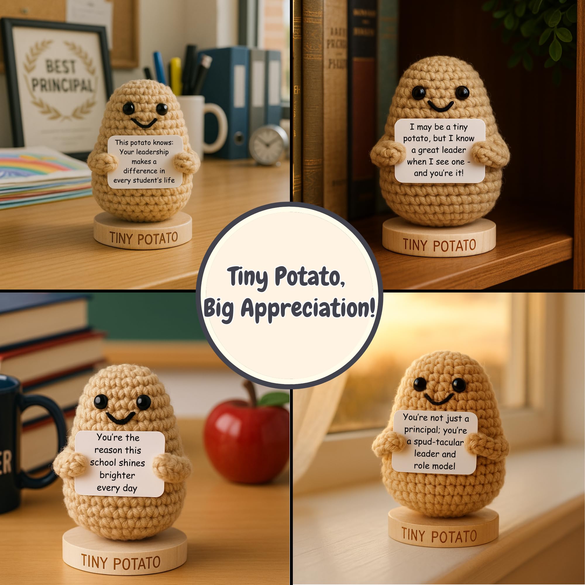 Gift for Principals - Tiny Potato with 30 Swappable Appreciation Signs - Funny Principal Gifts for Women Men for Birthday, School End of Year Appreciation, Thank You, New Job, Promotion, Retirement