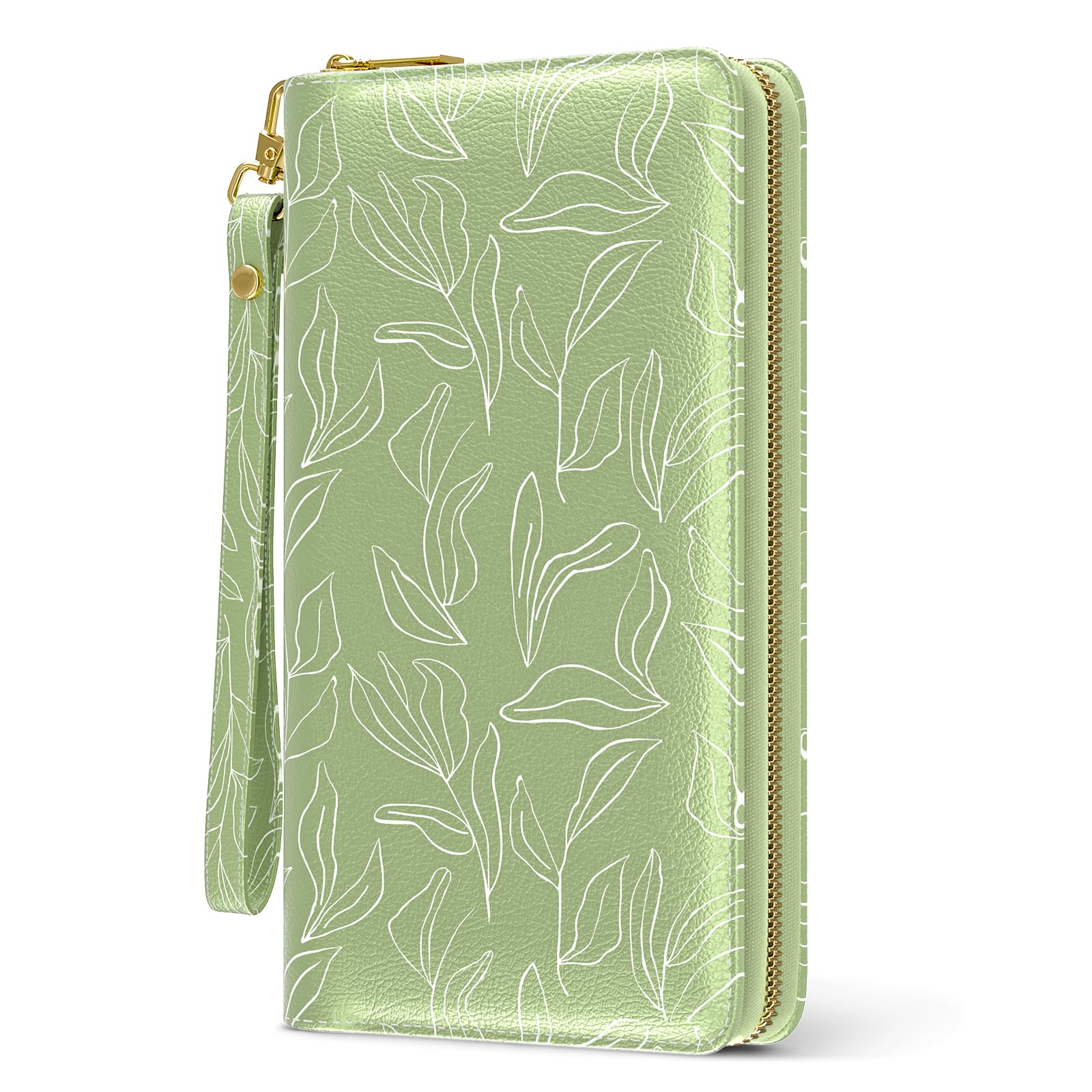 Nipichsha Womens Wallet, RFID Wristlet Wallet for Women, Cute Ladies Purse, Large Credit Card Clutch Purse, Leather Card Holder Wallets with Zipper & Phone Holder, Grass Green