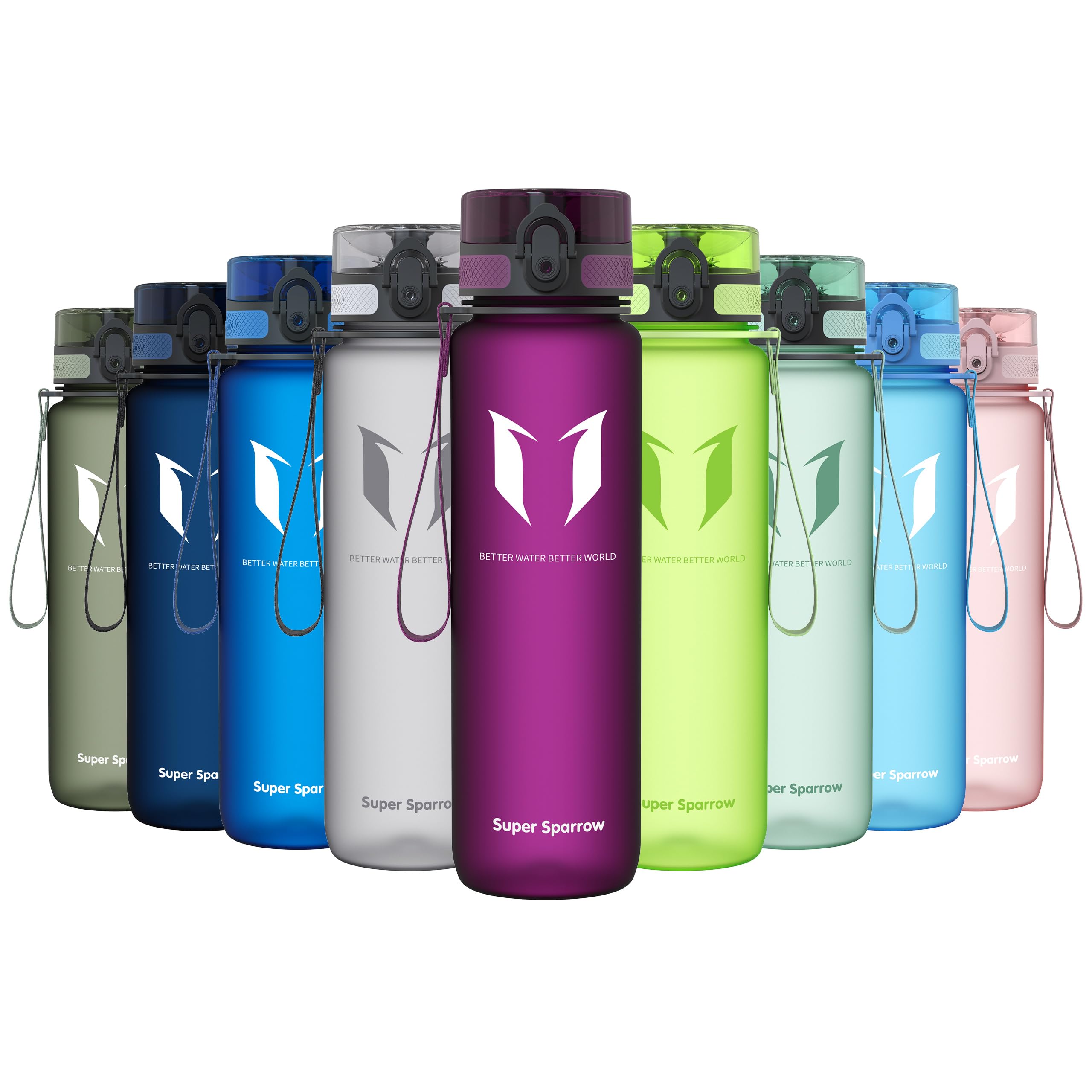 Super Sparrow Sports Water Bottle - 1000ml - Non-Toxic BPA Free & Eco-Friendly Tritan Co-Polyester Plastic - For Running, Gym, Yoga, Outdoors and Camping