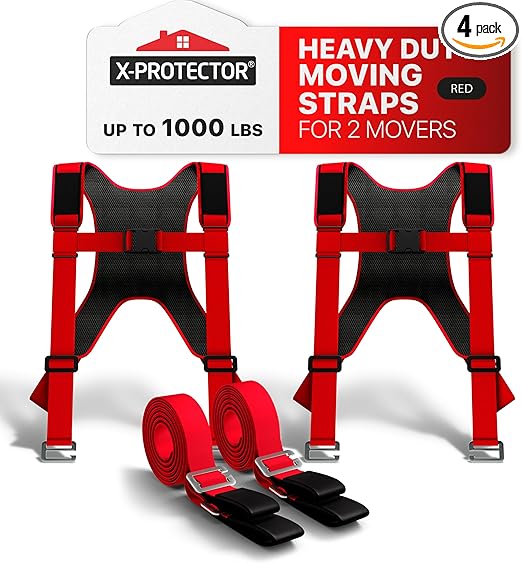 X-Protector Moving Straps - 2 Pairs - Lifting Straps for 2 Movers - Move Furniture Easily and Safely - Perfect for Lifting and Moving Heavy Objects! (with Back Support)