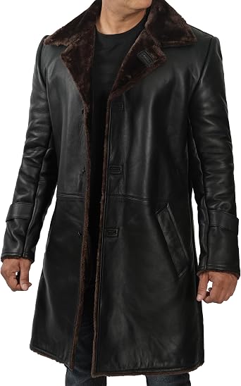 Blingsoul Black Car Coat Men - Winter Shearling Long Leather Jackets For Men