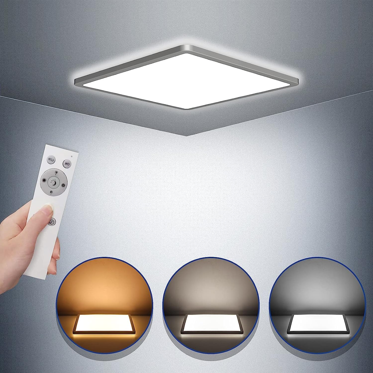 LEDYA Flush Mount Ceiling Light, Space-Saving LED Bathroom Lights Waterproof, 18W 1600lm, 5000K Daylight White, Glare-Free Kitchen Lighting for Hallway Bedroom Living Room, 11.6 x 11.6 x 1 in