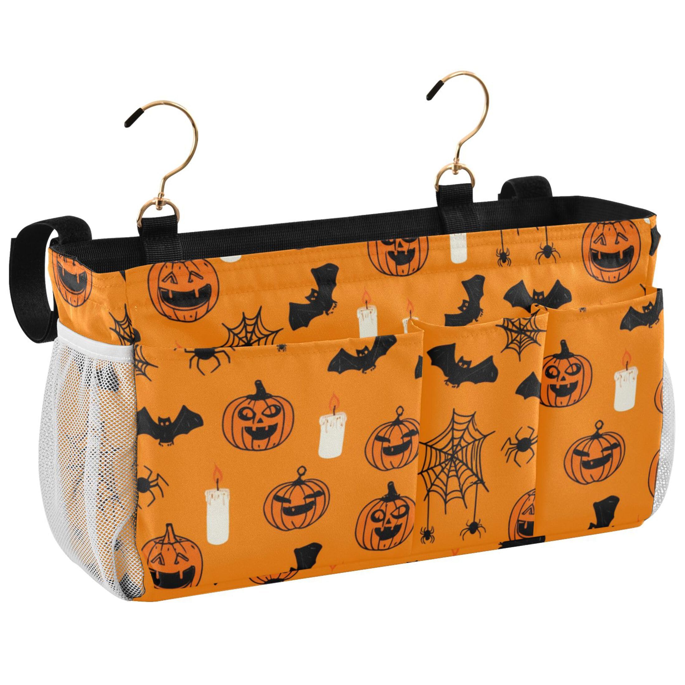 Burbuja Bat Candle Pumpkin Bedside Caddy Hanging Storage Organizer with 2 Straps and Hooks for Home College Dorm Bunk Bed Hospital Bed Crib