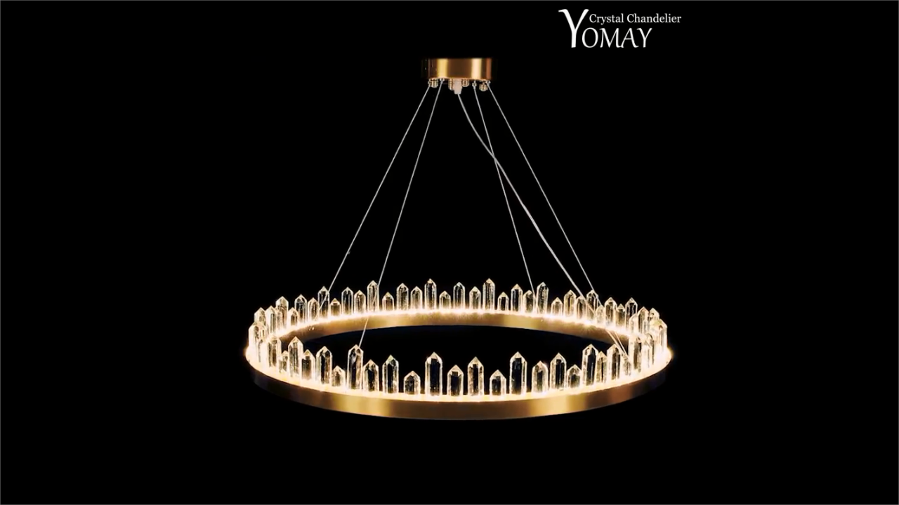 Yomay Modern Crystal Chandelier – 24” Gold Ring Pendant Light With Remote, Dimmable, 3 CCT (3000K-6000K), Adjustable Height, For Living Room & Dining Room
