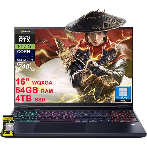 acer Predator Helios Neo 16S AI Gaming Laptop 16" WQXGA OLED 240Hz (100% DCI-P3) Intel 24-core Ultra 9 275HX 64GB DDR5 4TB SSD GeForce RTX 5070 Ti DLSS4 (Up to 992 AI Tops) Win11Pro ICP Hub