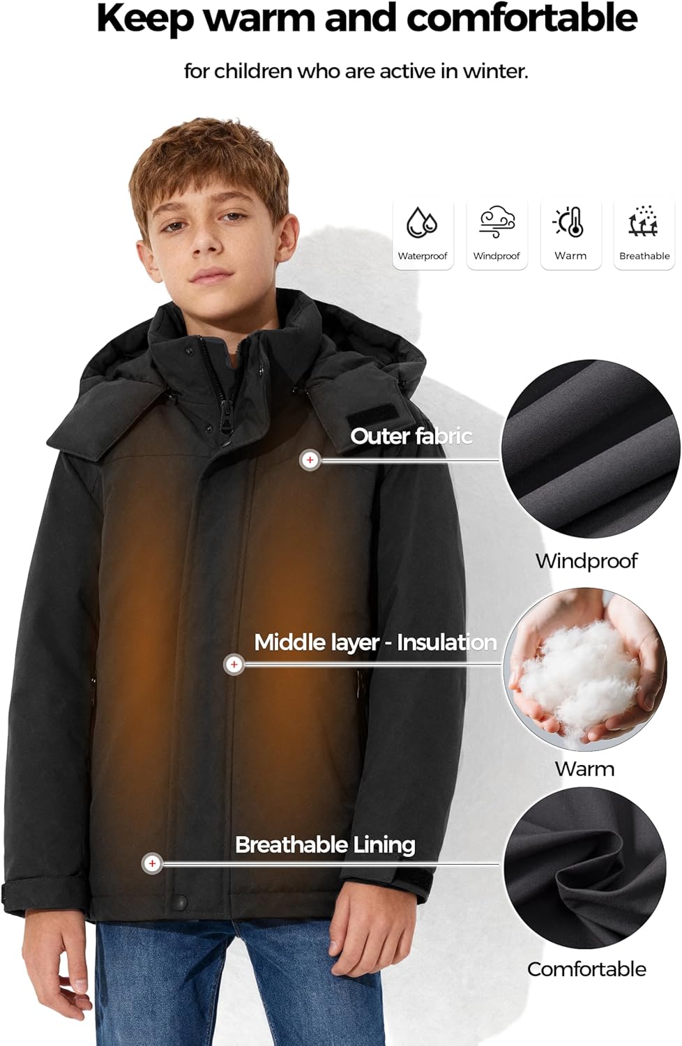 Wantdo Boy's Waterproof Ski Jacket Quilted Winter Coat Warm Fleece Puffer Jacket Mountain Windbreaker - Image 6