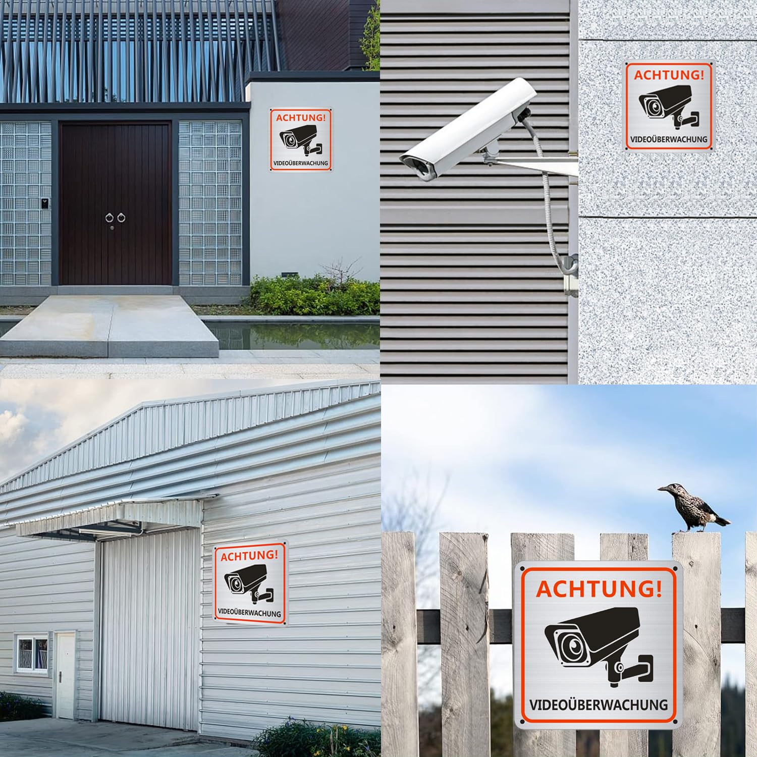 Zamety Videoüberwachung Aufkleber 15x15 Cm – 3 Stück, Aluminium, Selbstklebend & Mit Bohrungen