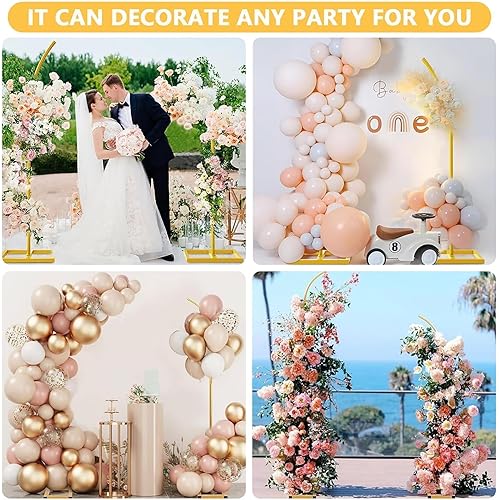 Miniatura 6 de Juego de 2 soportes para arco de globos, soporte de telón de fondo arqueado de boda con base, soporte de metal para globos de medio arco, arco