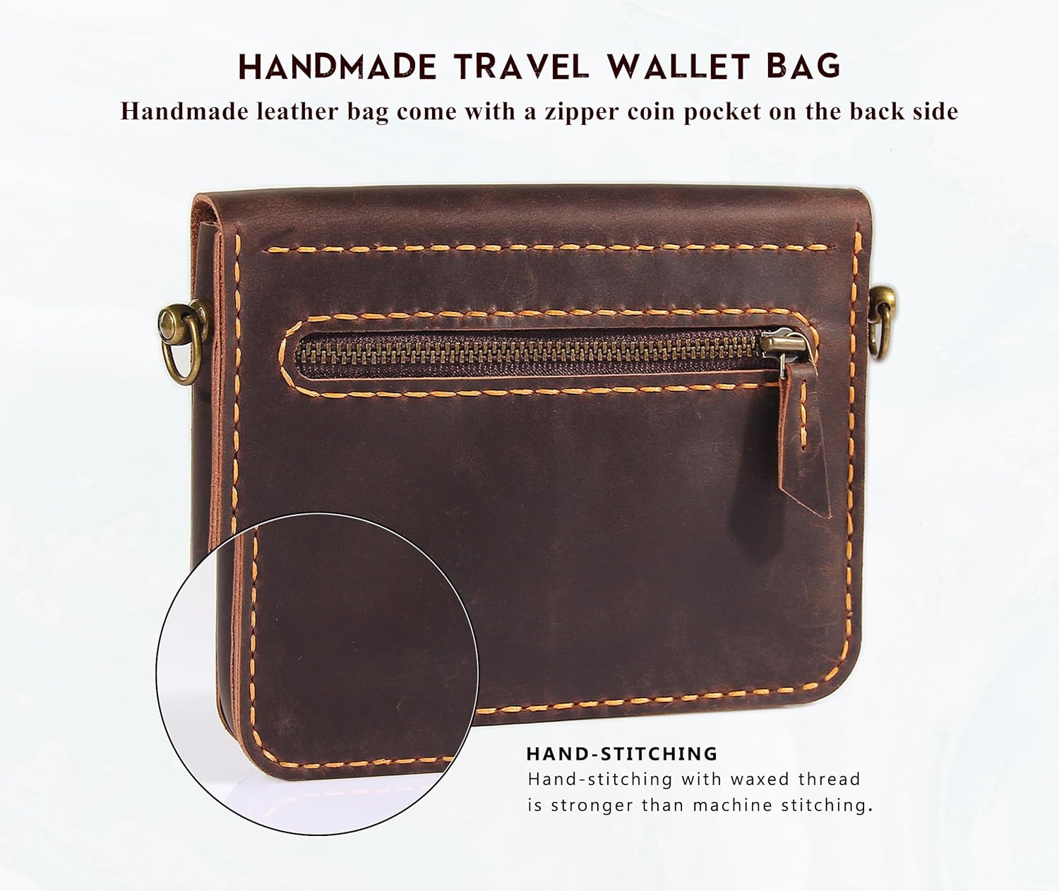 Genuine Leather Travel Wallet for Women & Men – Small Crossbody Bag with Card Slots | Adjustable Strap, Compact Wristlet Clutch Purses for Travel & Daily Use (Cofffee, Small)