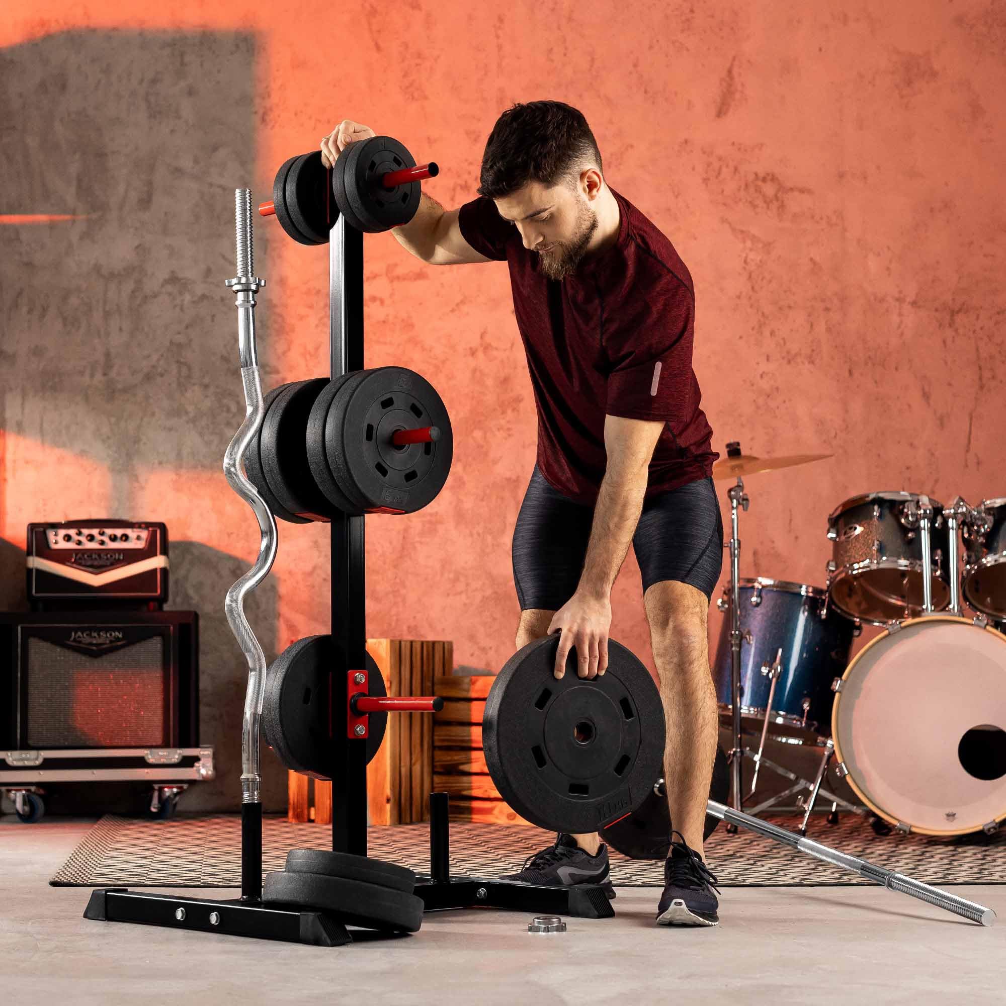 HOP-Sport® Support Pour Poids De Musculation HS-1004A, Rack De Rangement De Disques De Poids Et Barres D'Haltères Avec Une Capacité De Charge Allant Jusqu'à 400 Kg