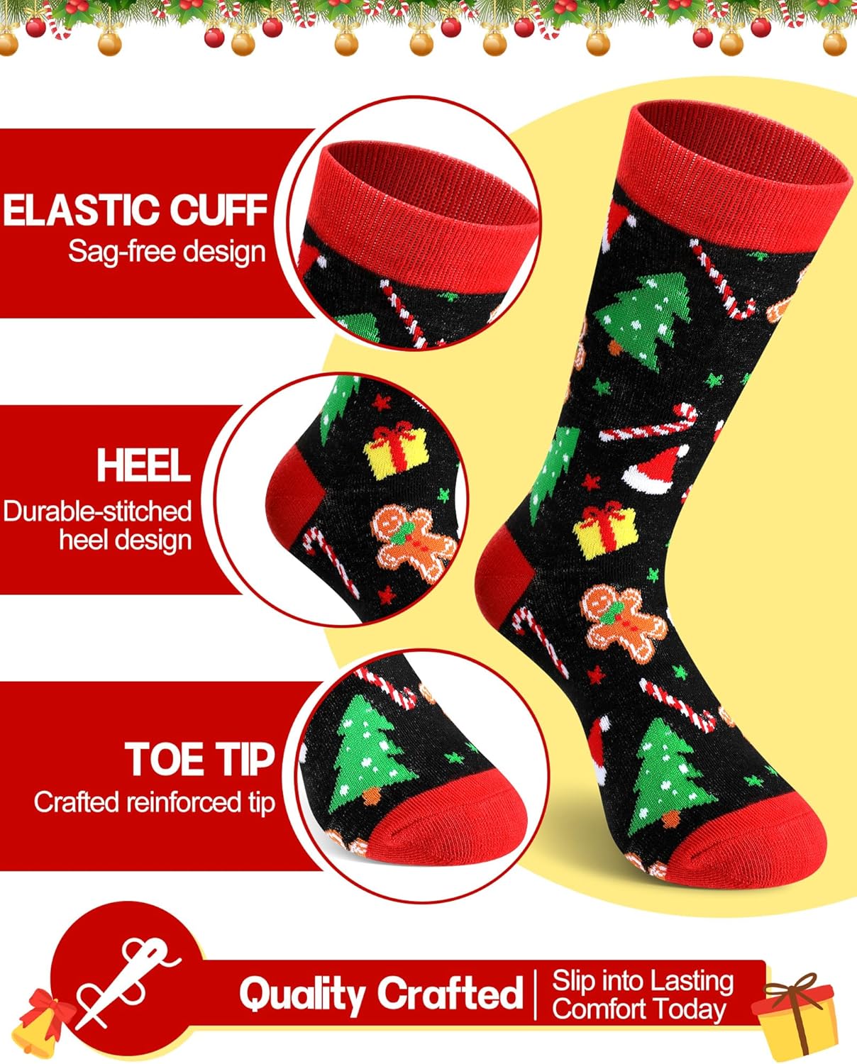 Liliful 8 Pairs Novelty Christmas Socks for Men Cotton Crew Holiday Socks Bulk Funny Xmas Gift for Adults Men's Shoe Size 7-12 - Image 4
