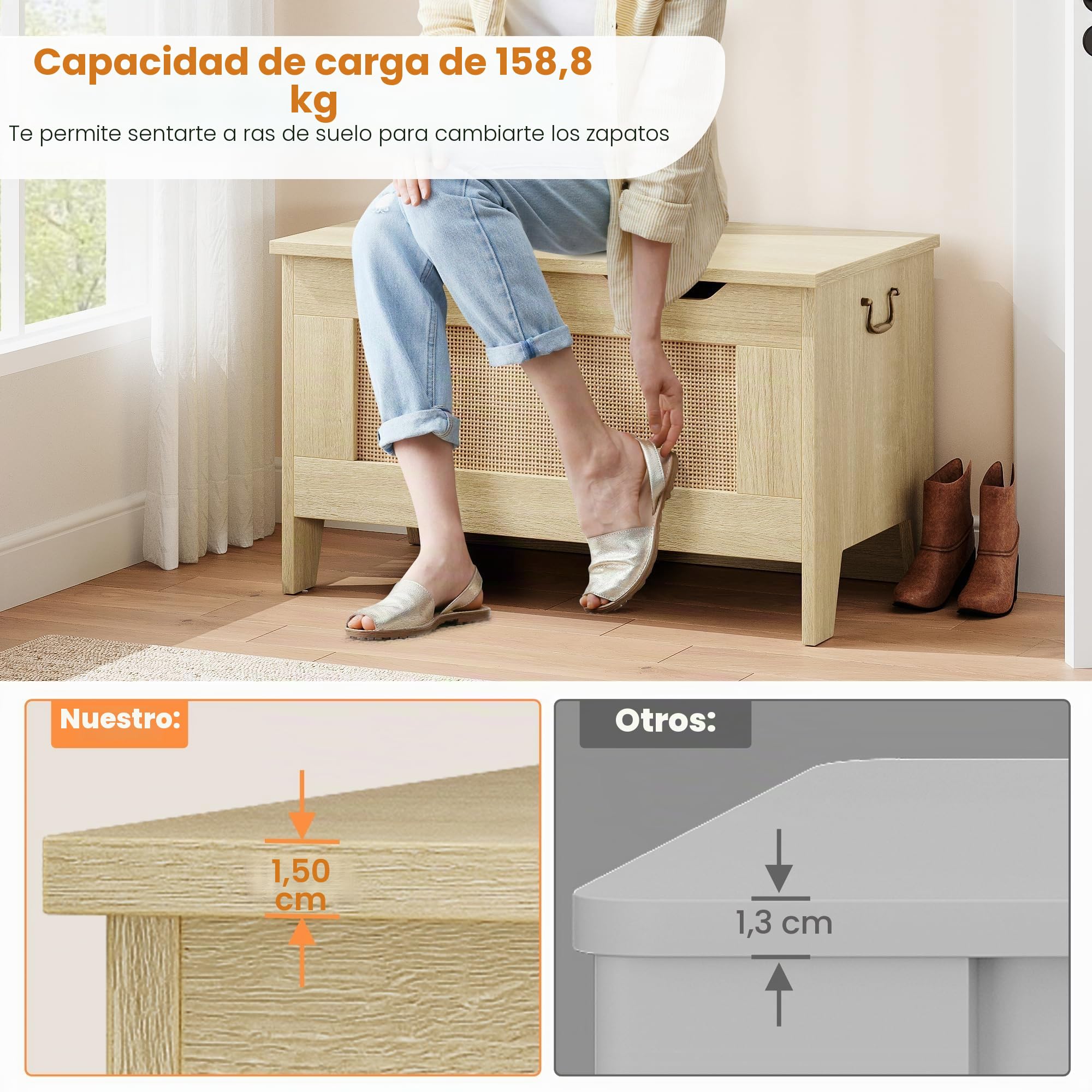 Garvee Baúl de Almacenaje baules de mimbre, baul almacenaje interior, Baul Juguetes Infantil,Para Entrada y Dormitorio.Color Madera Natural, 76×40×50 cm