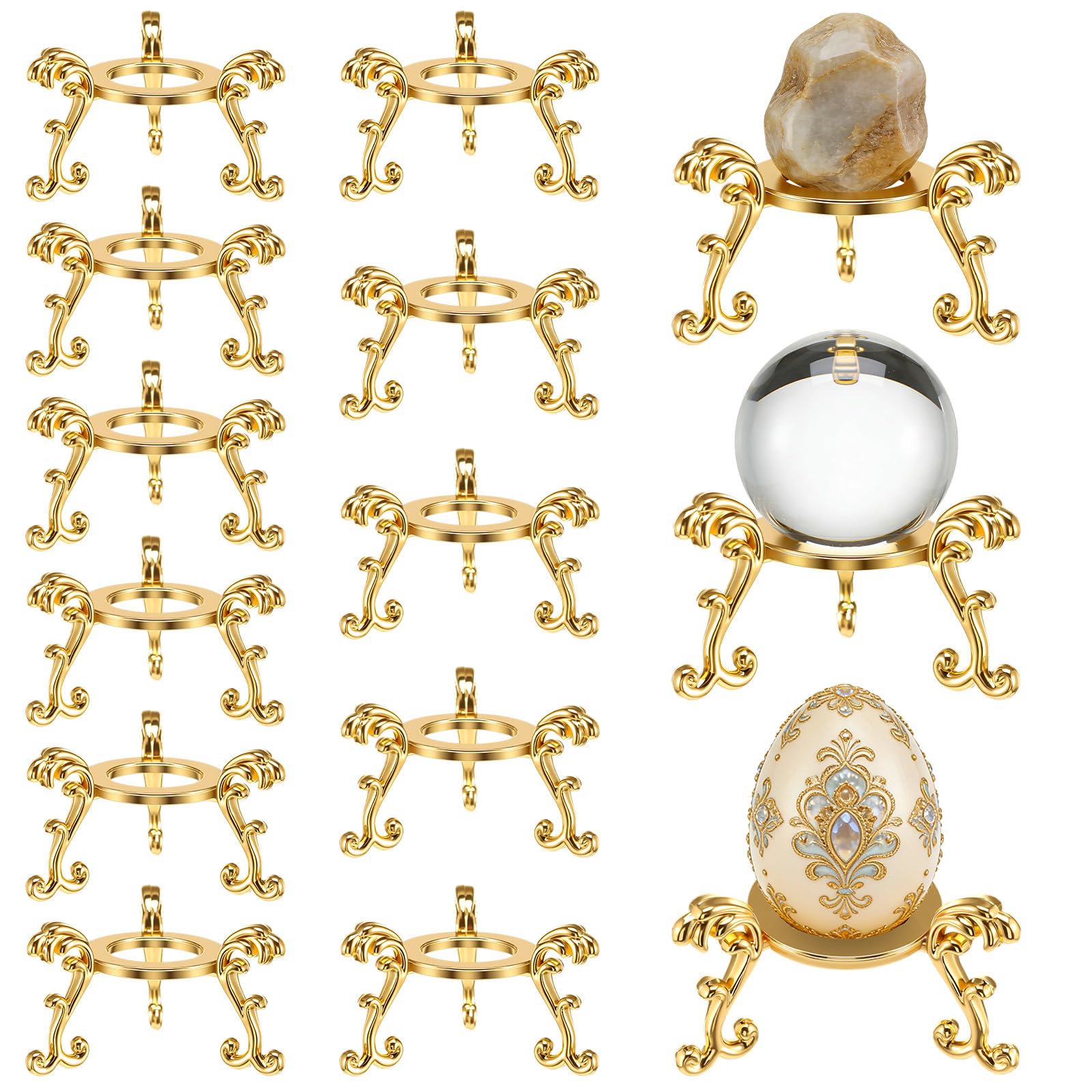 NZWBSHSSP 14 Pcs Crystal Ball Stands for Display - Metal Sphere Holder Base for Displaying 40-80mm Crystals, Minerals, Rocks, Gems & Glass Globes - Decorative Egg Stand for Home Office Decor(Golden)